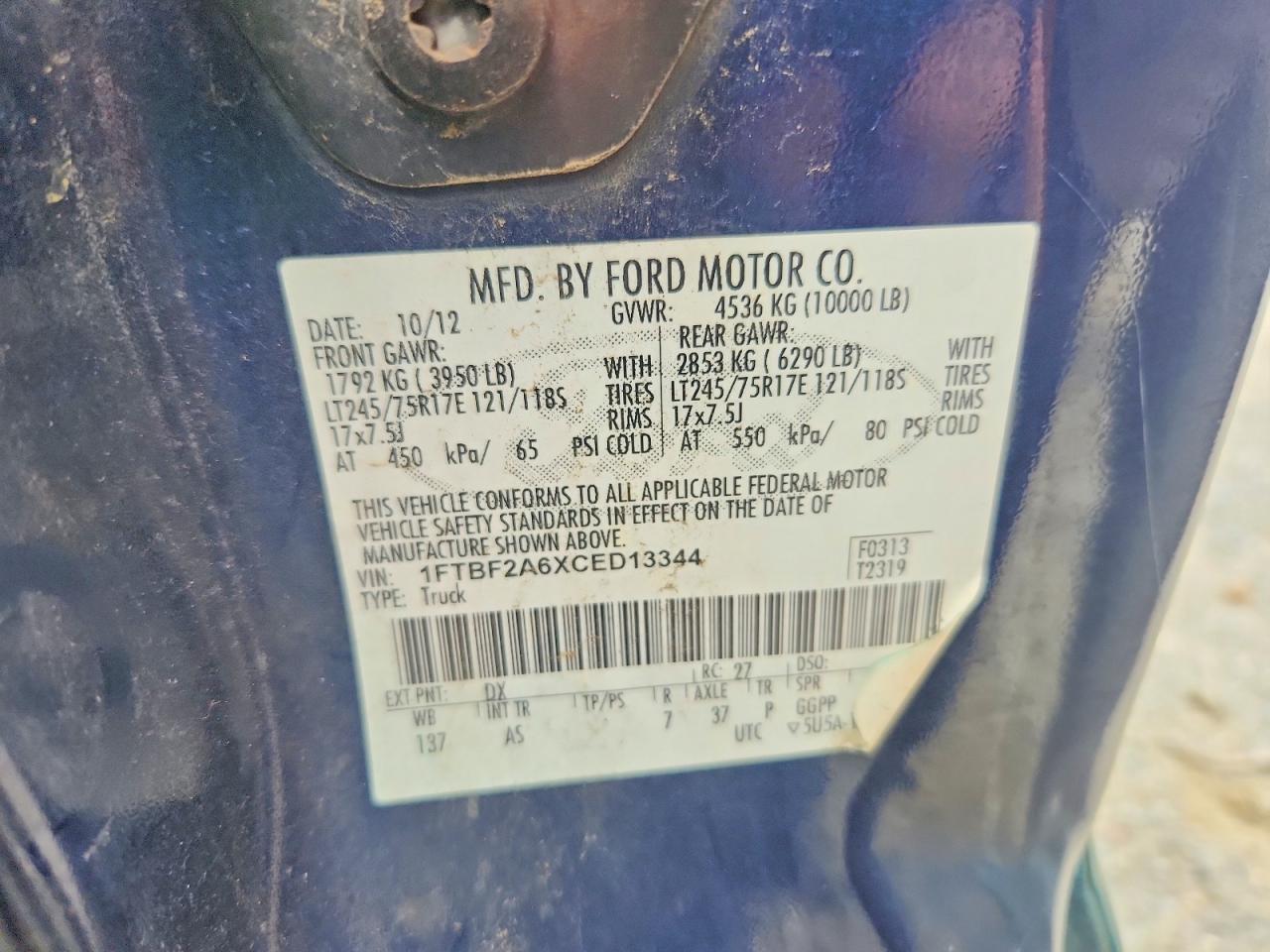 2012 Ford F250 Super Duty Turquoise vin: 1FTBF2A6XCED13344