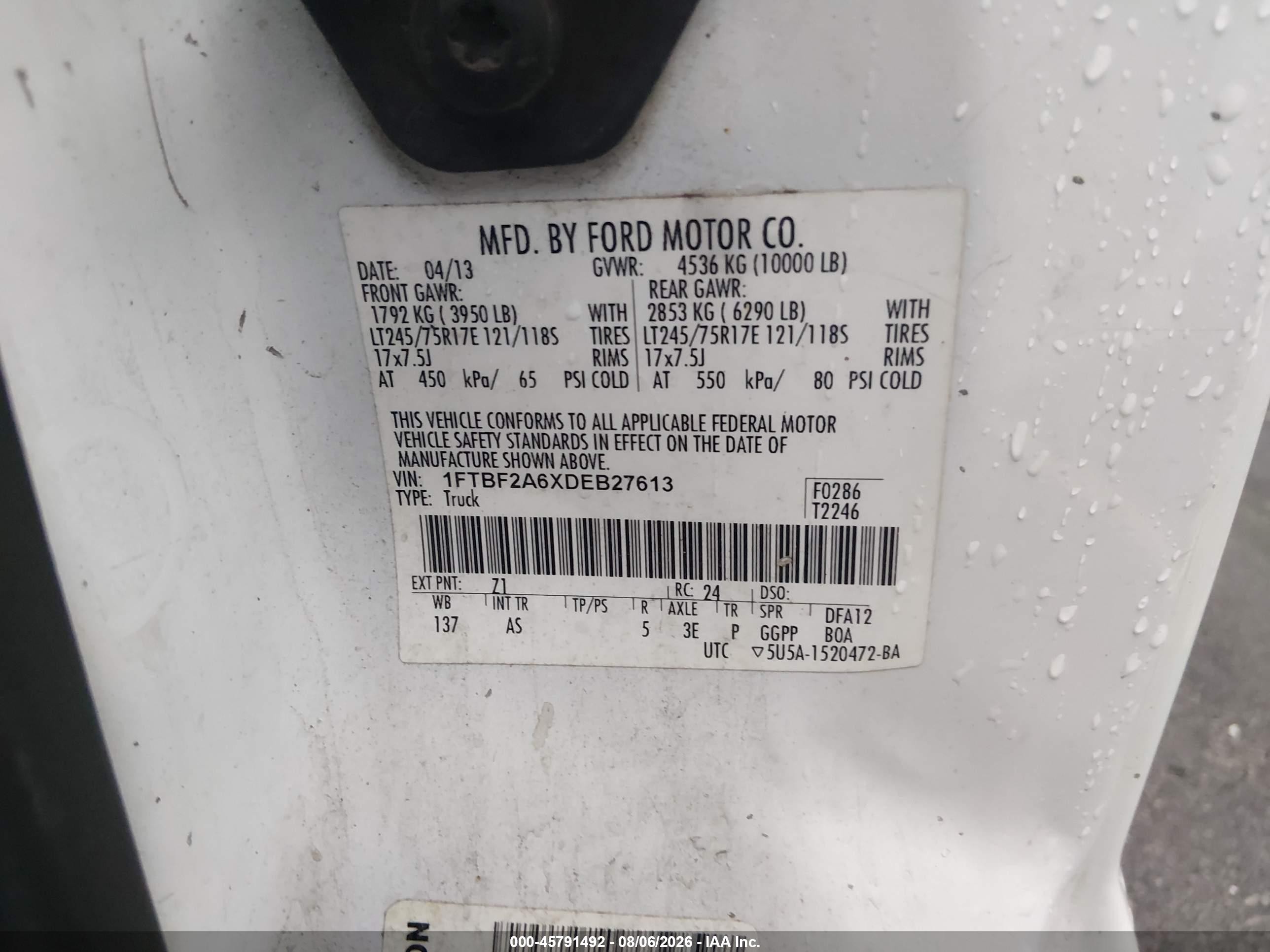 2013 Ford F-250 Xl White vin: 1FTBF2A6XDEB27613