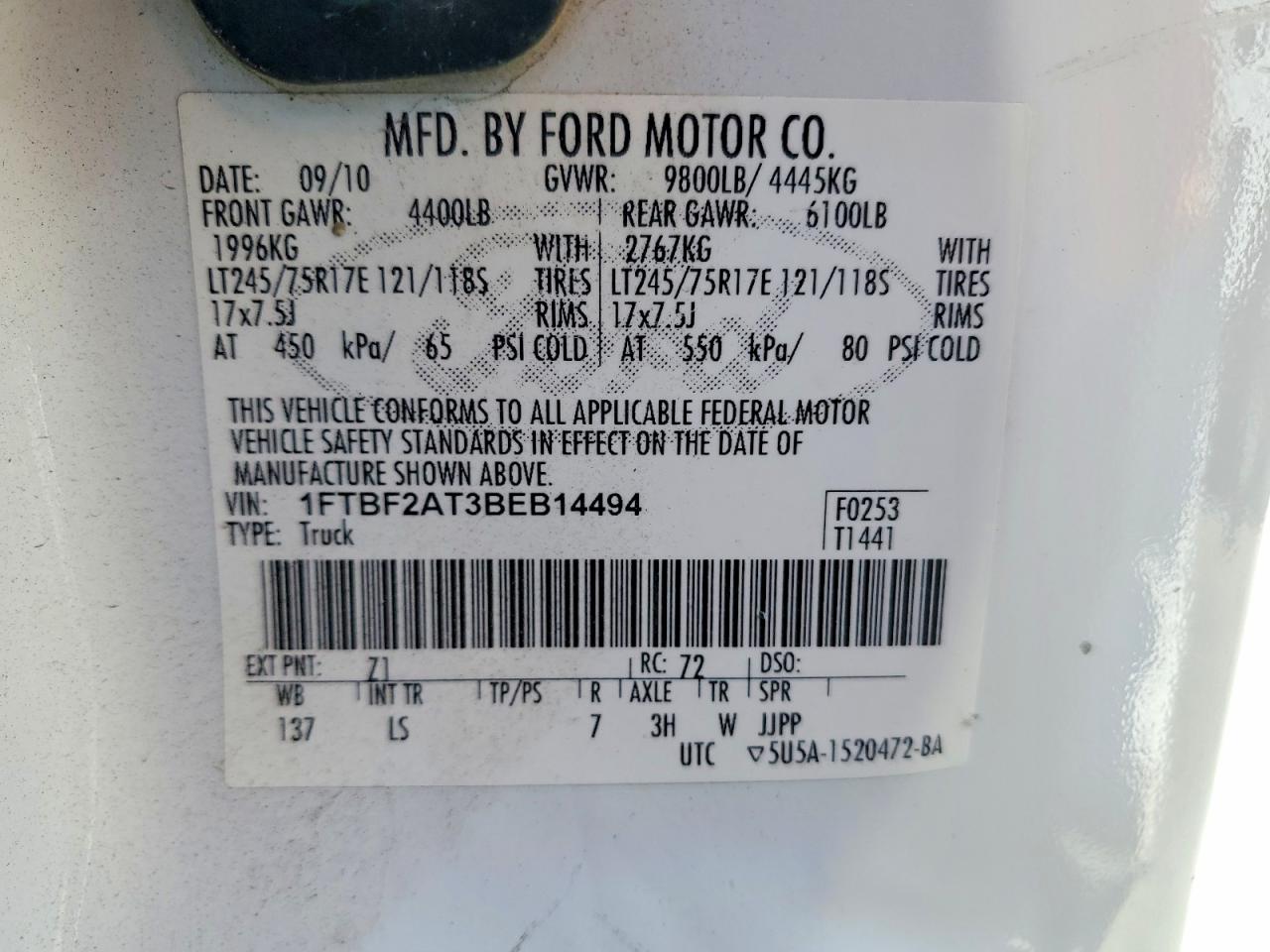2011 Ford F-250 Super Duty Белый vin: 1FTBF2AT3BEB14494