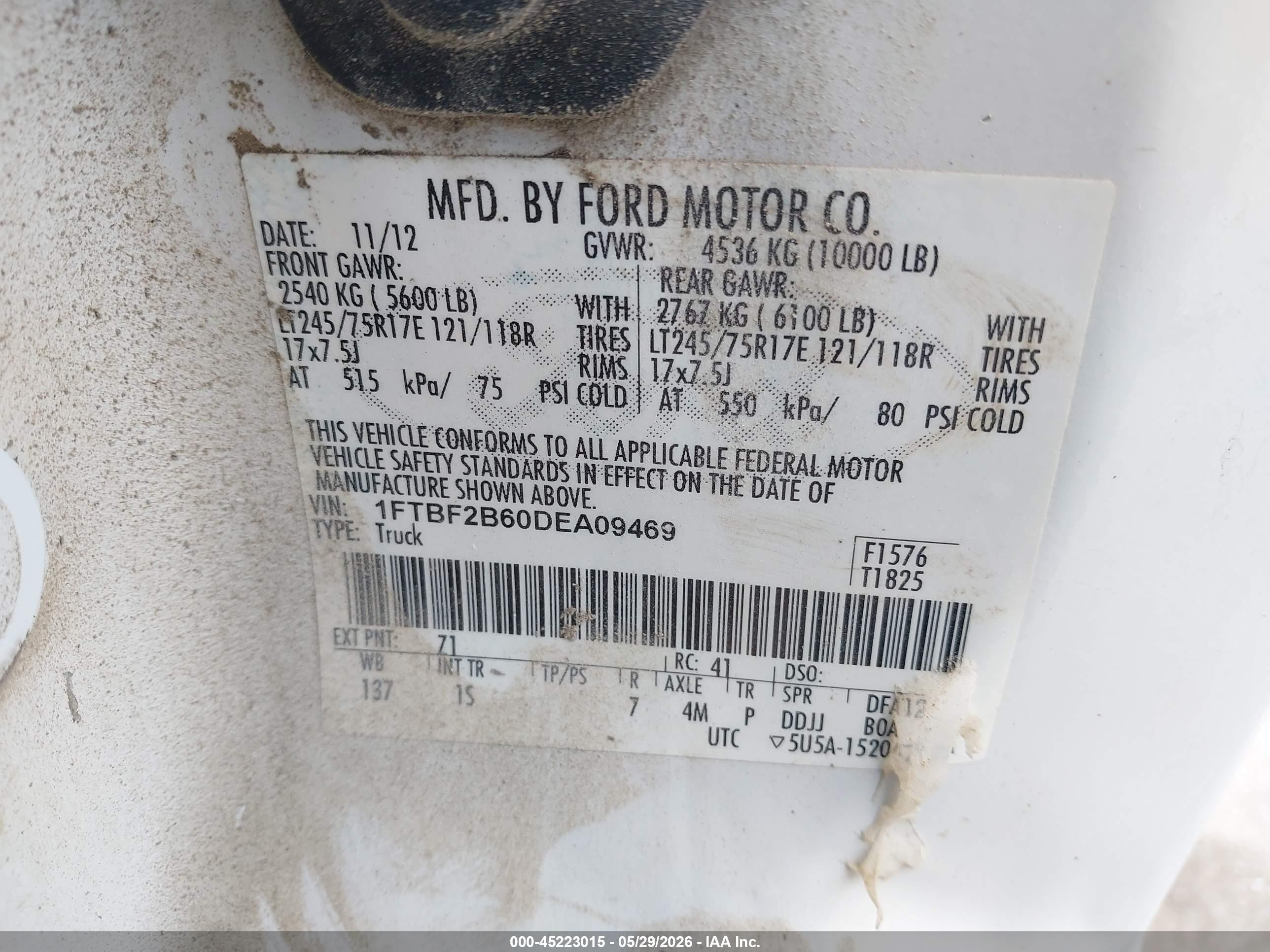 2013 Ford F-250 Xl White vin: 1FTBF2B60DEA09469