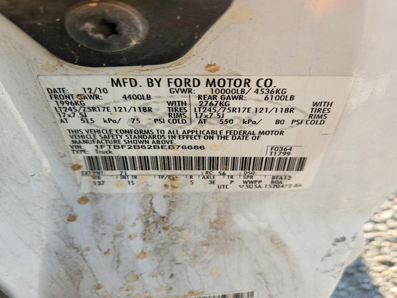 2011 Ford F250 Super Duty White vin: 1FTBF2B62BEB76686