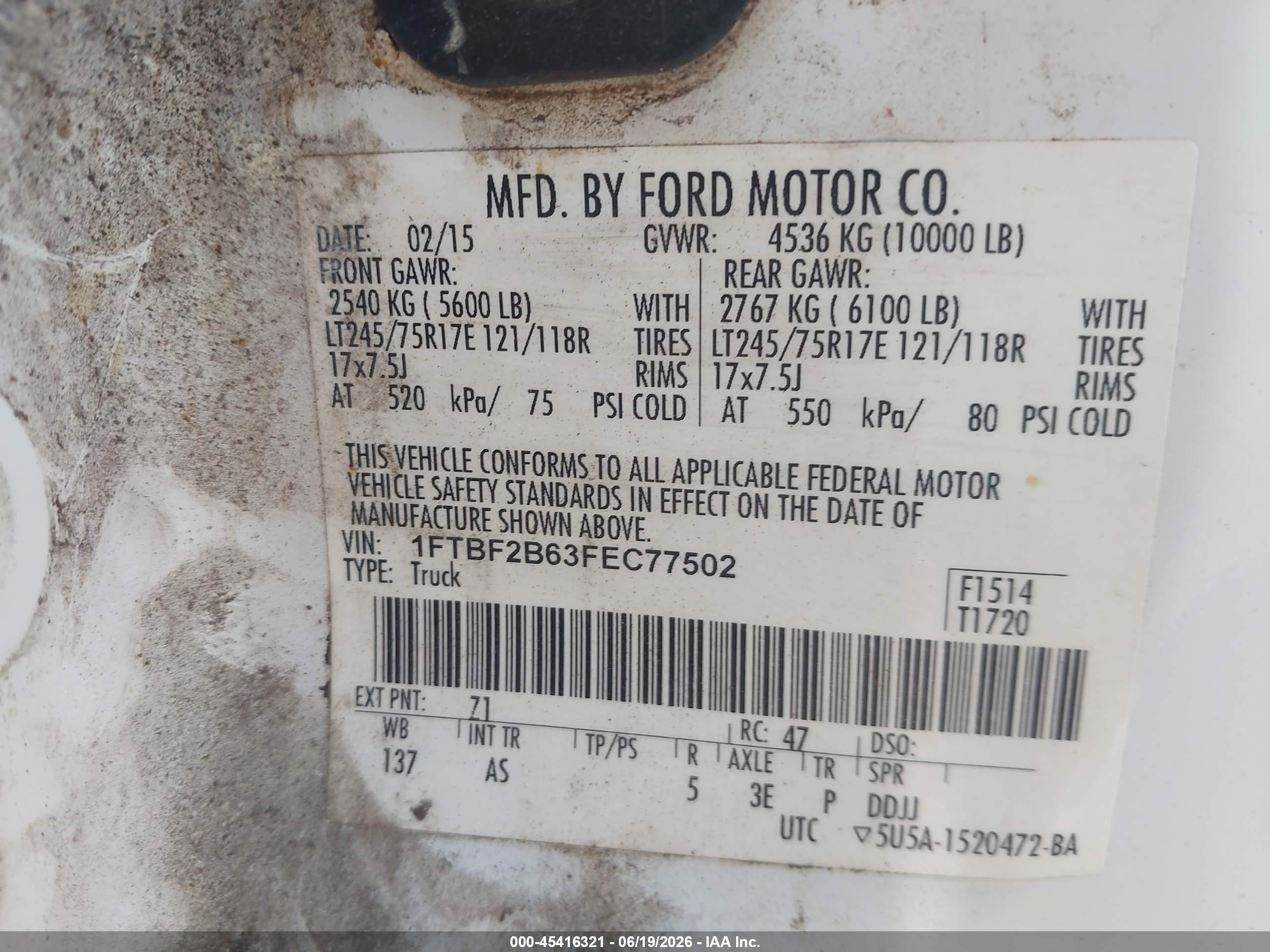 2015 Ford F-250   White vin: 1FTBF2B63FEC77502