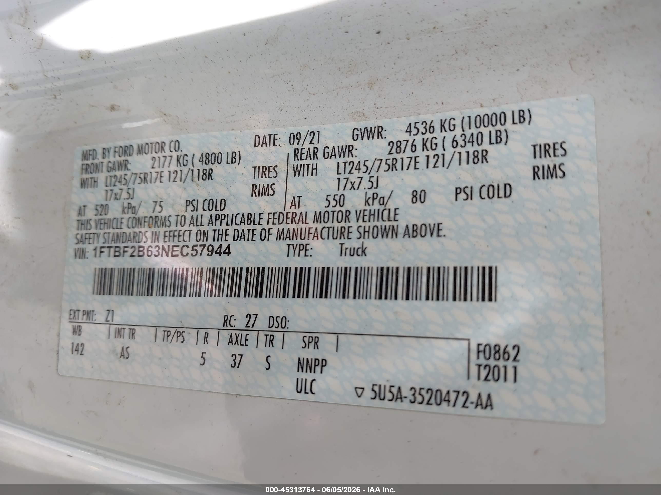 2022 Ford F-250 Xl White vin: 1FTBF2B63NEC57944