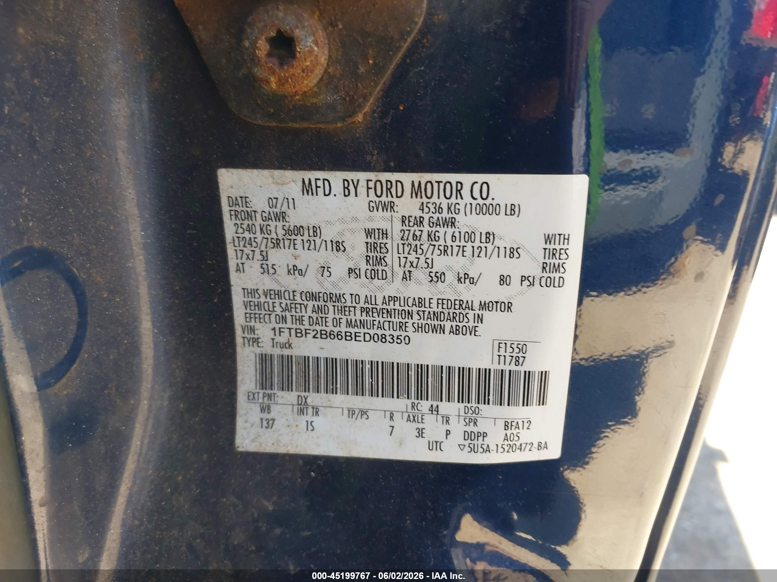 2011 Ford F-250 Xl Blue vin: 1FTBF2B66BED08350