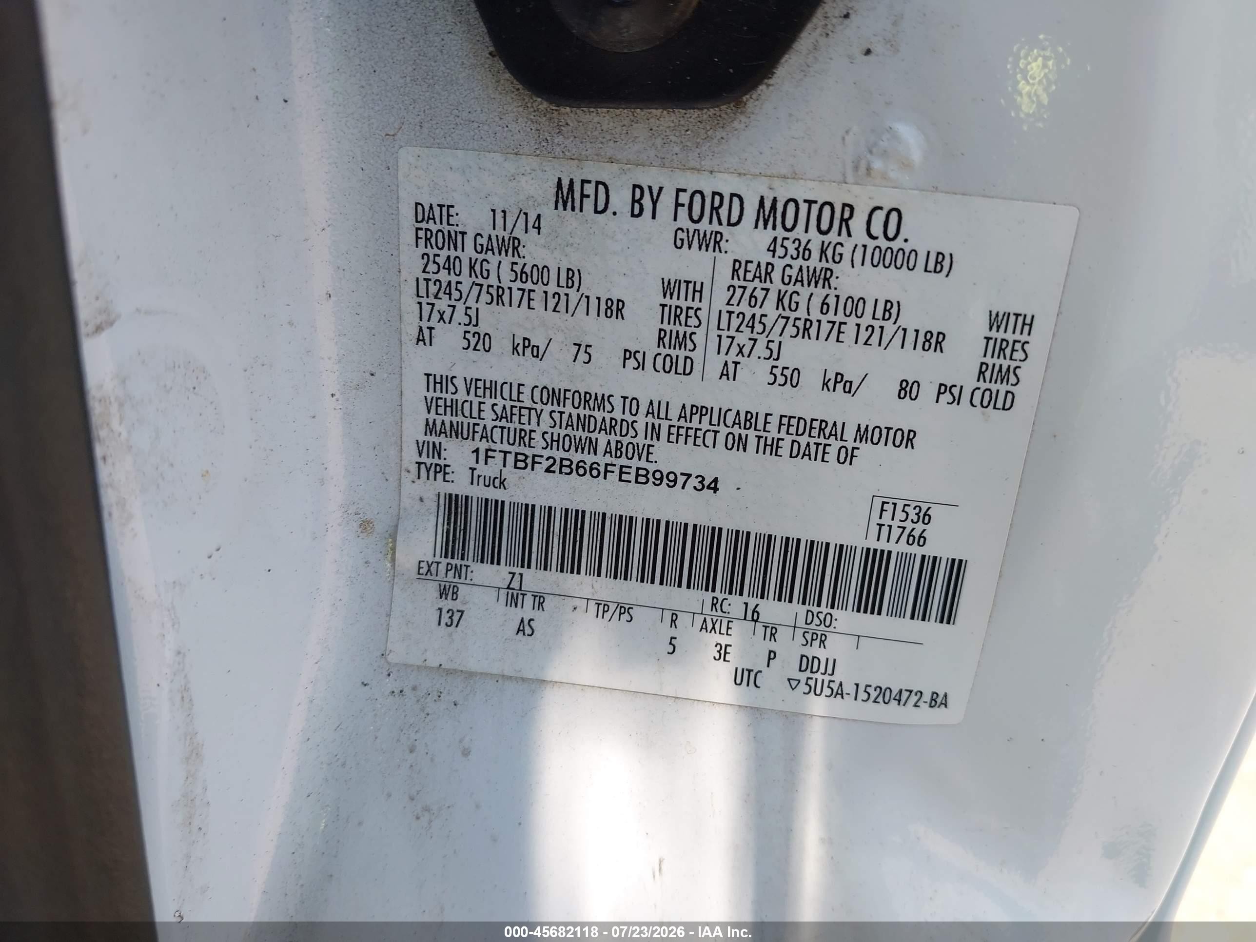 2015 Ford F-250 Xl White vin: 1FTBF2B66FEB99734