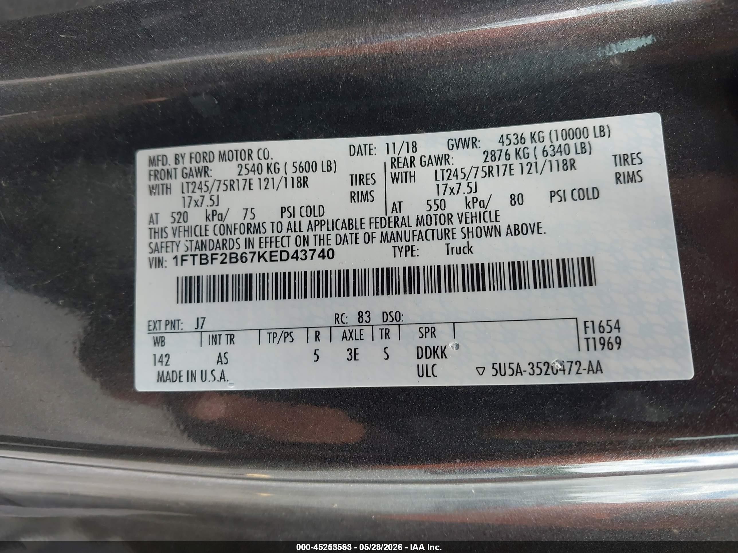 2019 Ford F-250 Xl Gray vin: 1FTBF2B67KED43740