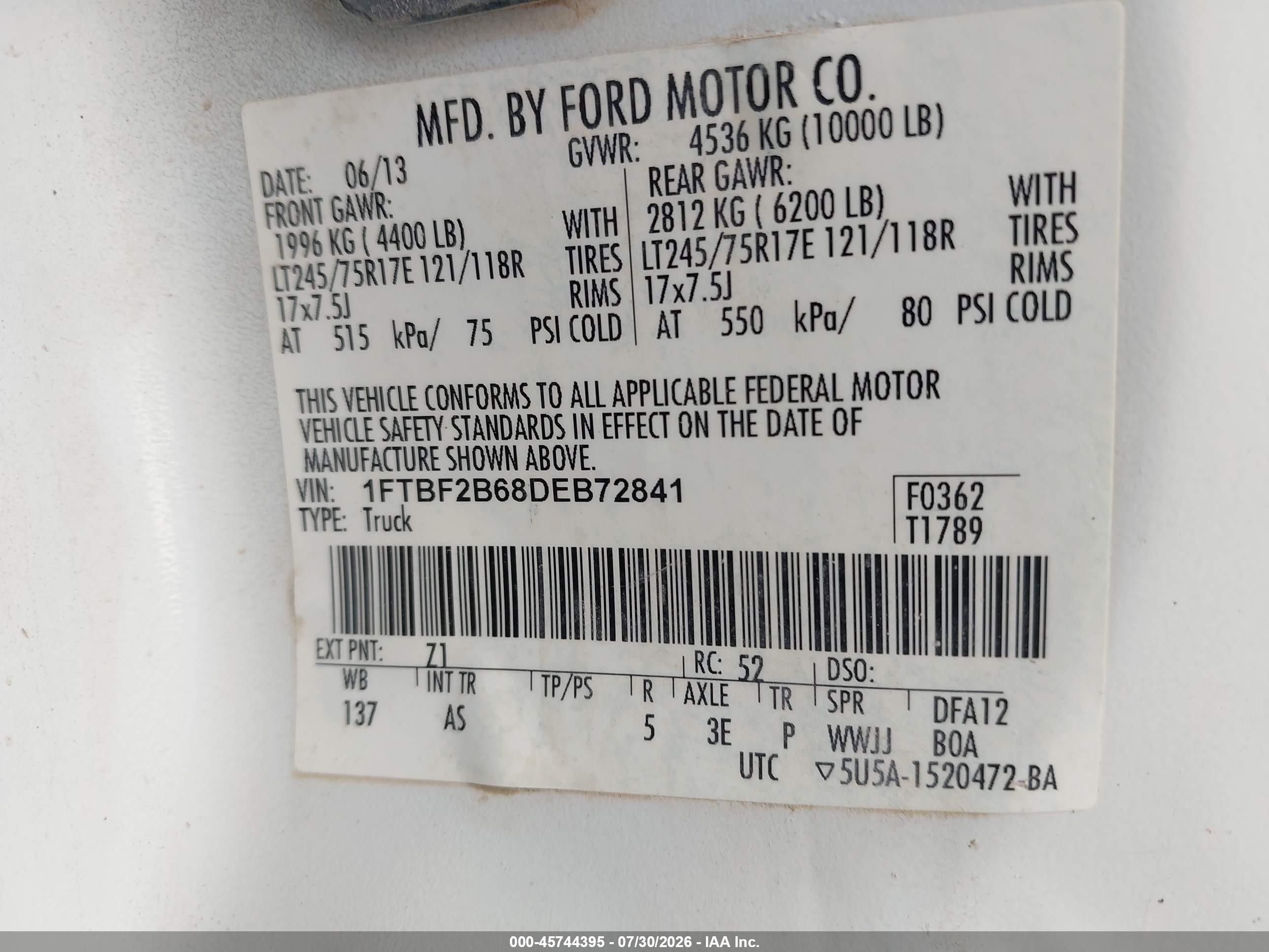 2013 Ford F-250 Xl Белый vin: 1FTBF2B68DEB72841