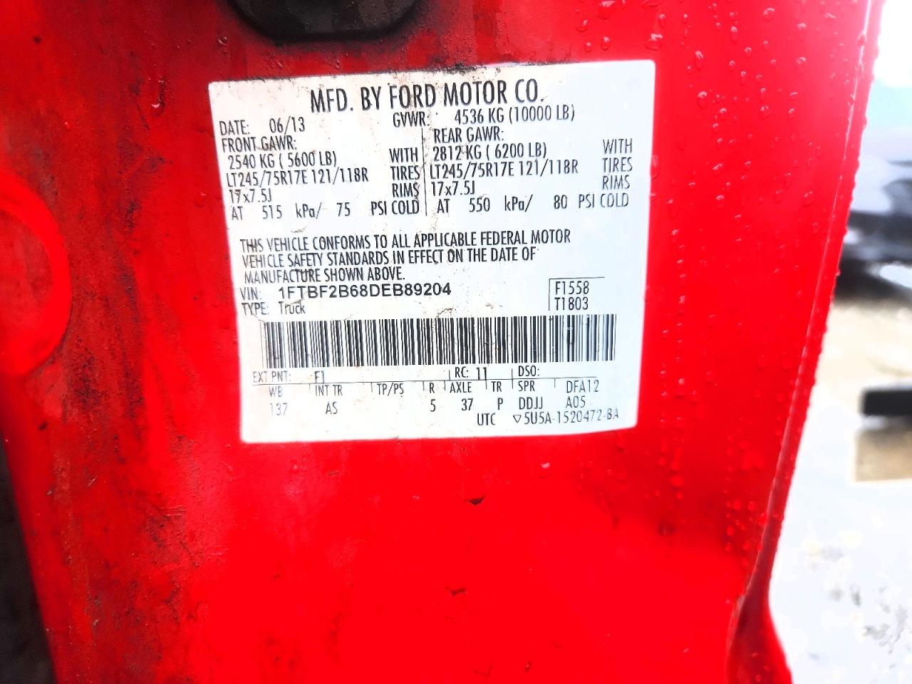 2013 Ford F250 Super Duty Red vin: 1FTBF2B68DEB89204