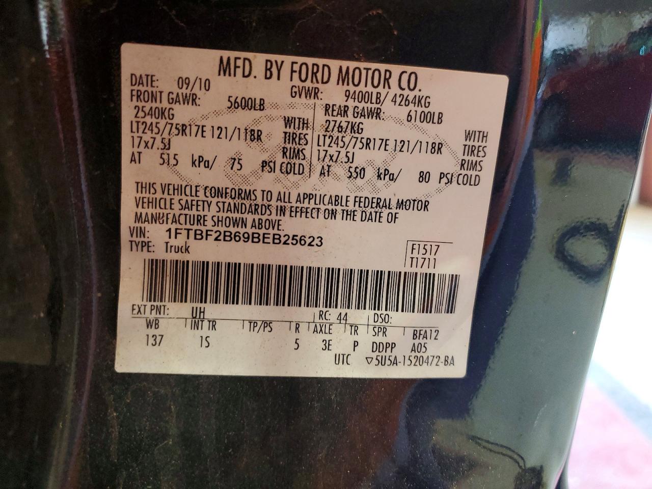 2011 Ford F250 Super Duty Black vin: 1FTBF2B69BEB25623