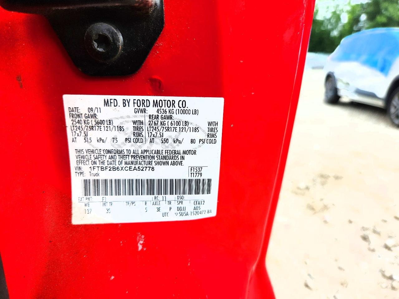 2012 Ford F250 Super Duty Red vin: 1FTBF2B6XCEA52778