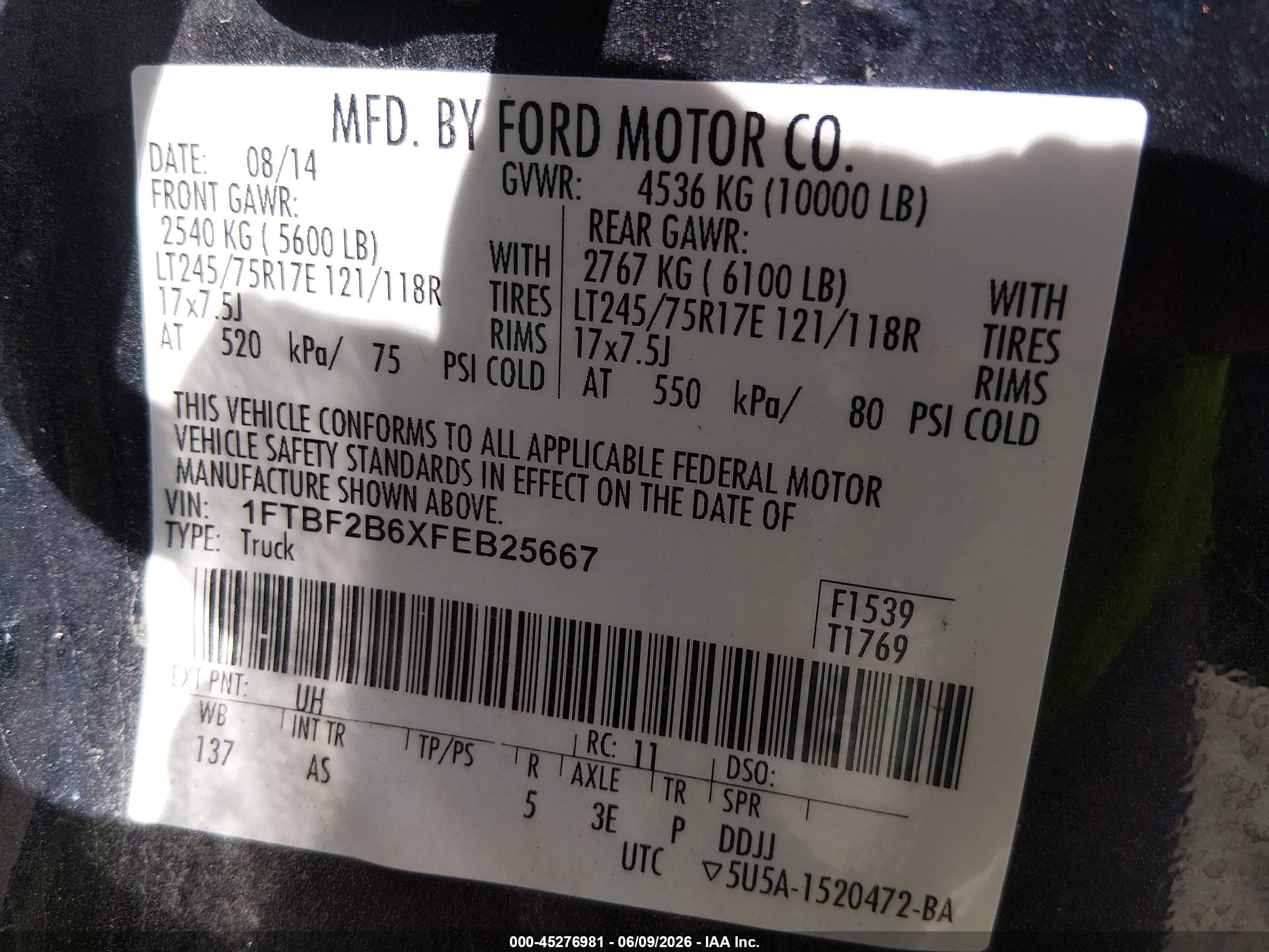 2015 Ford F-250 Xl Black vin: 1FTBF2B6XFEB25667