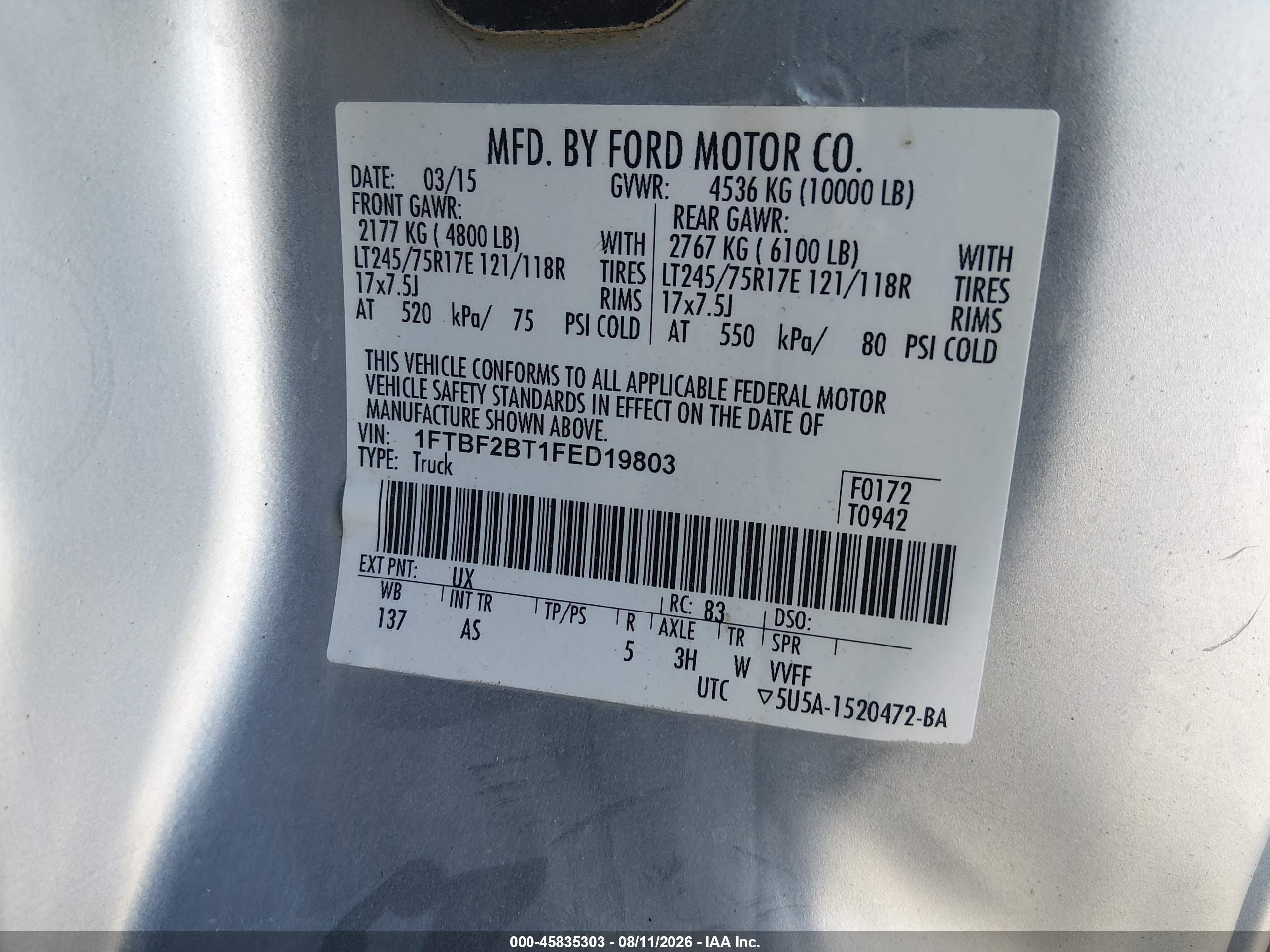 2015 Ford F-250 Xl Silver vin: 1FTBF2BT1FED19803
