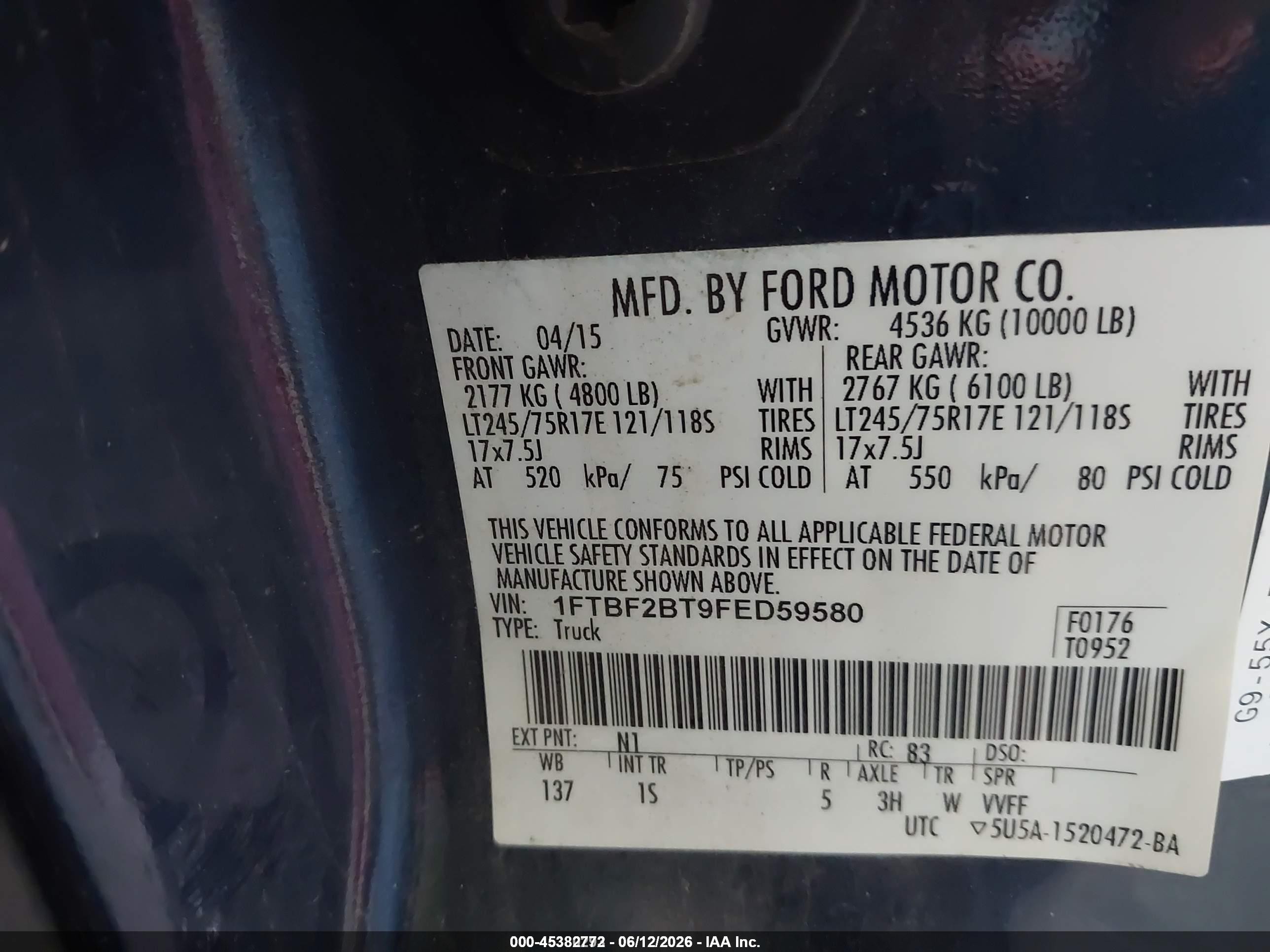 2015 Ford F-250 Xl Синий vin: 1FTBF2BT9FED59580