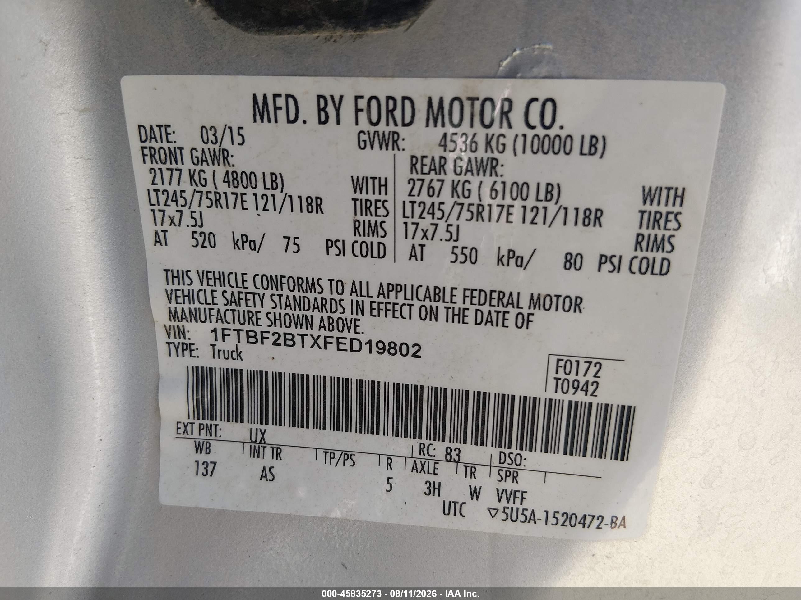 2015 Ford F-250 Xl Silver vin: 1FTBF2BTXFED19802