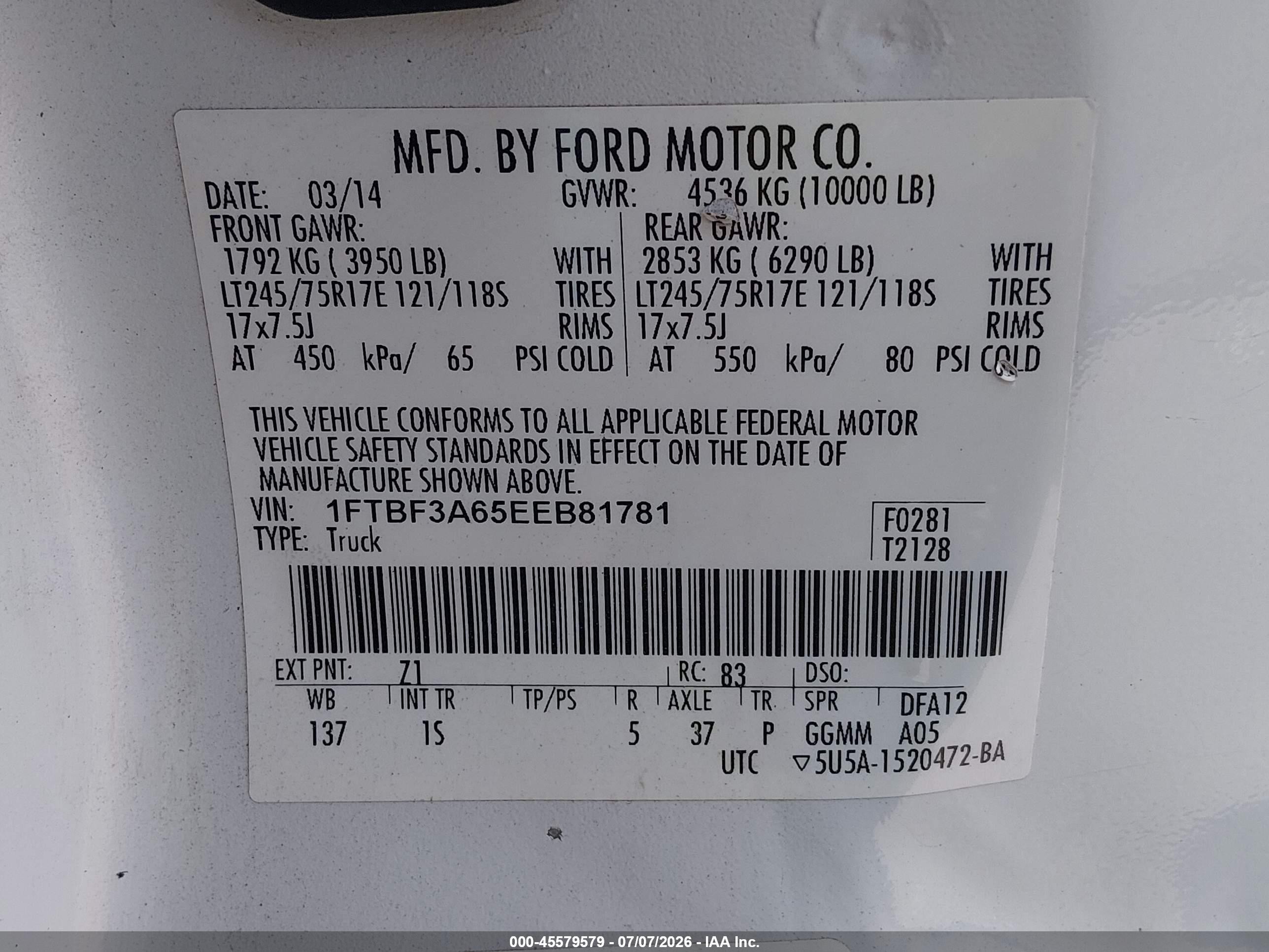 2014 Ford F-350 Xl Белый vin: 1FTBF3A65EEB81781