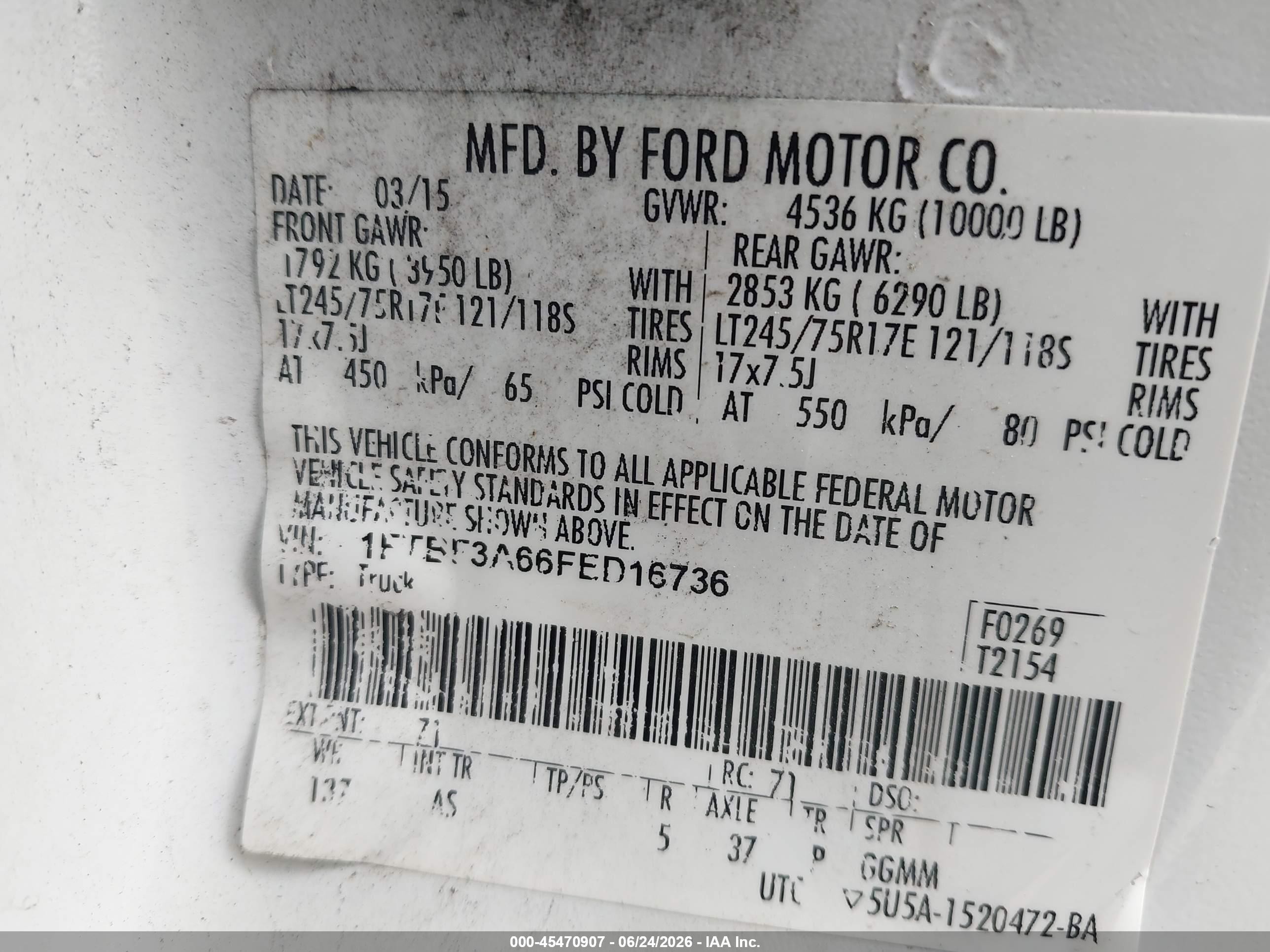 2015 Ford F-350 Xl/xlt White vin: 1FTBF3A66FED16736