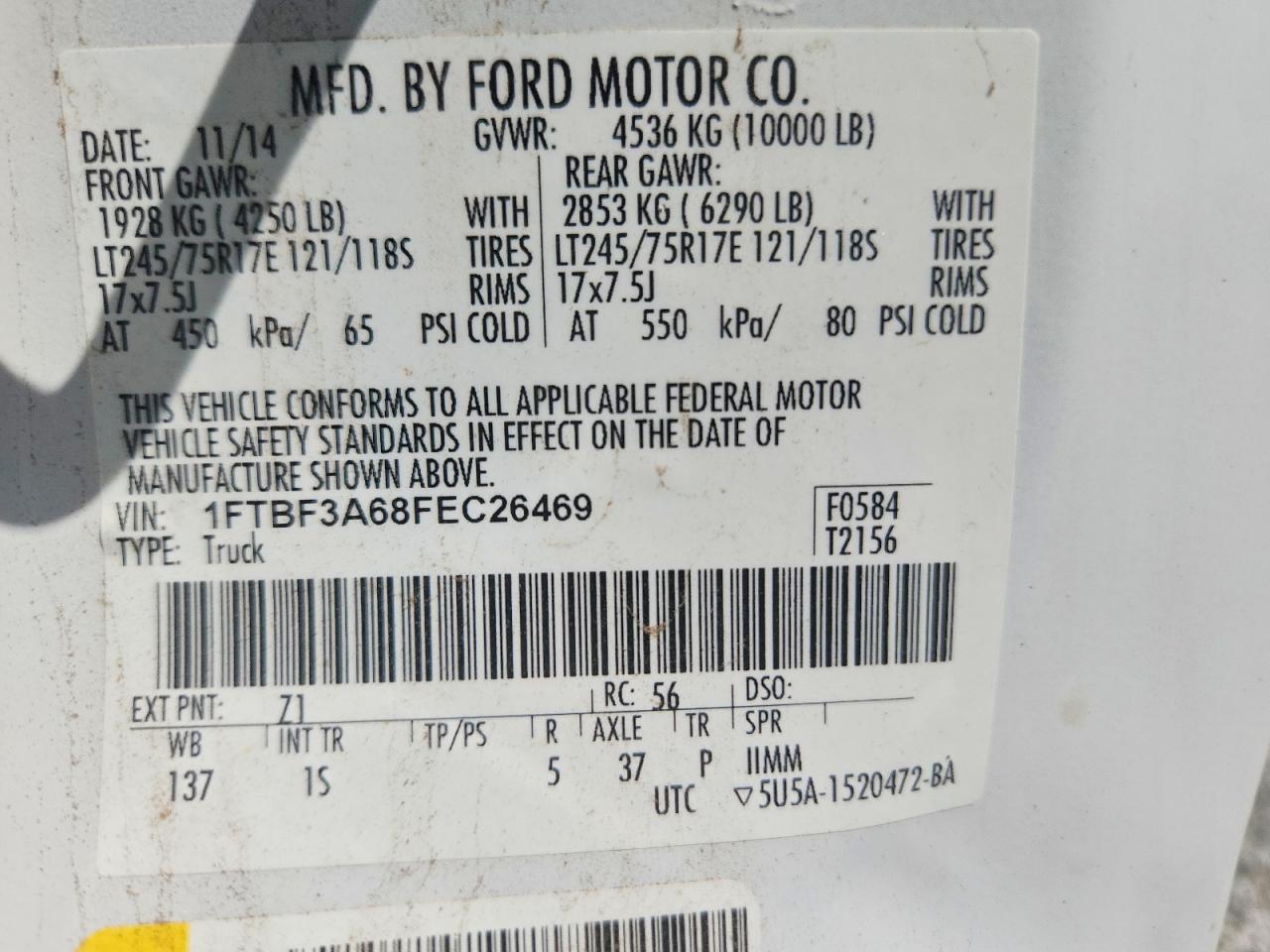 2015 Ford F-350 Super Duty White vin: 1FTBF3A68FEC26469