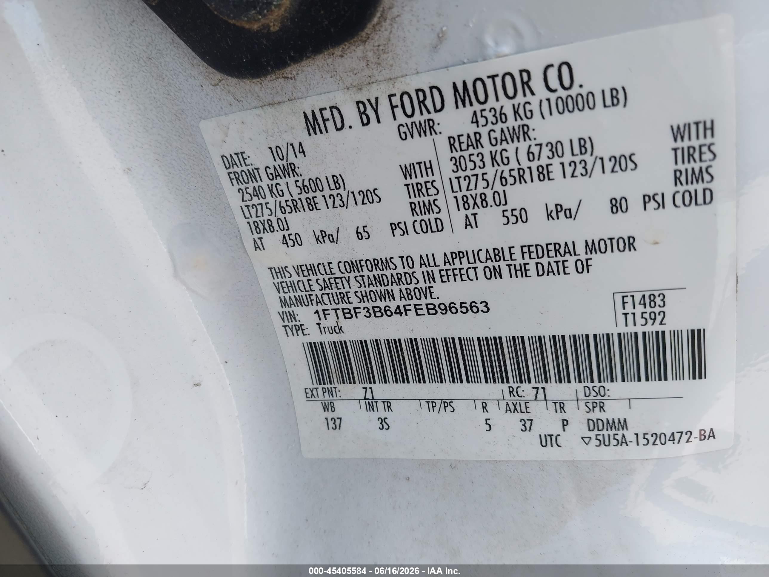 2015 Ford F-350 Xl/xlt White vin: 1FTBF3B64FEB96563