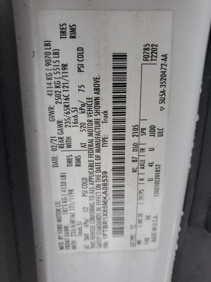 2021 Ford Transit T-250 White vin: 1FTBR1X85MKA08539