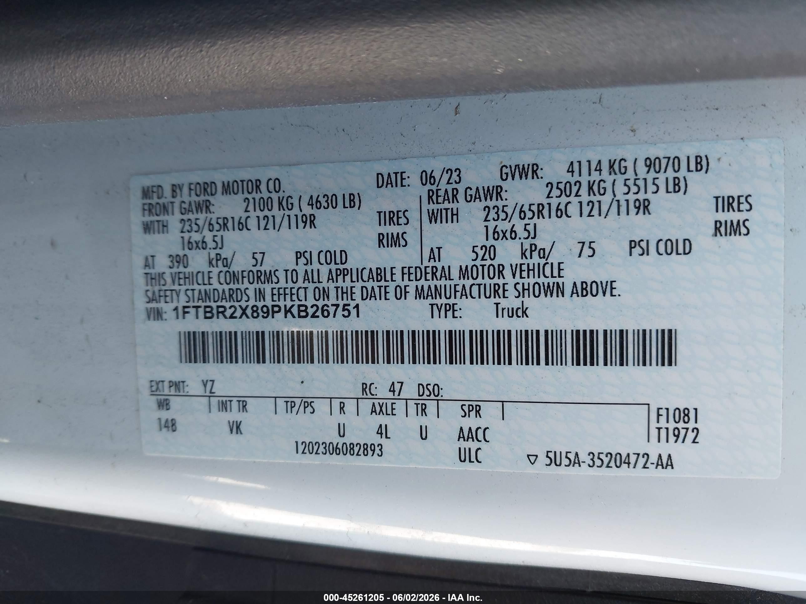 2023 Ford Transit-250   White vin: 1FTBR2X89PKB26751