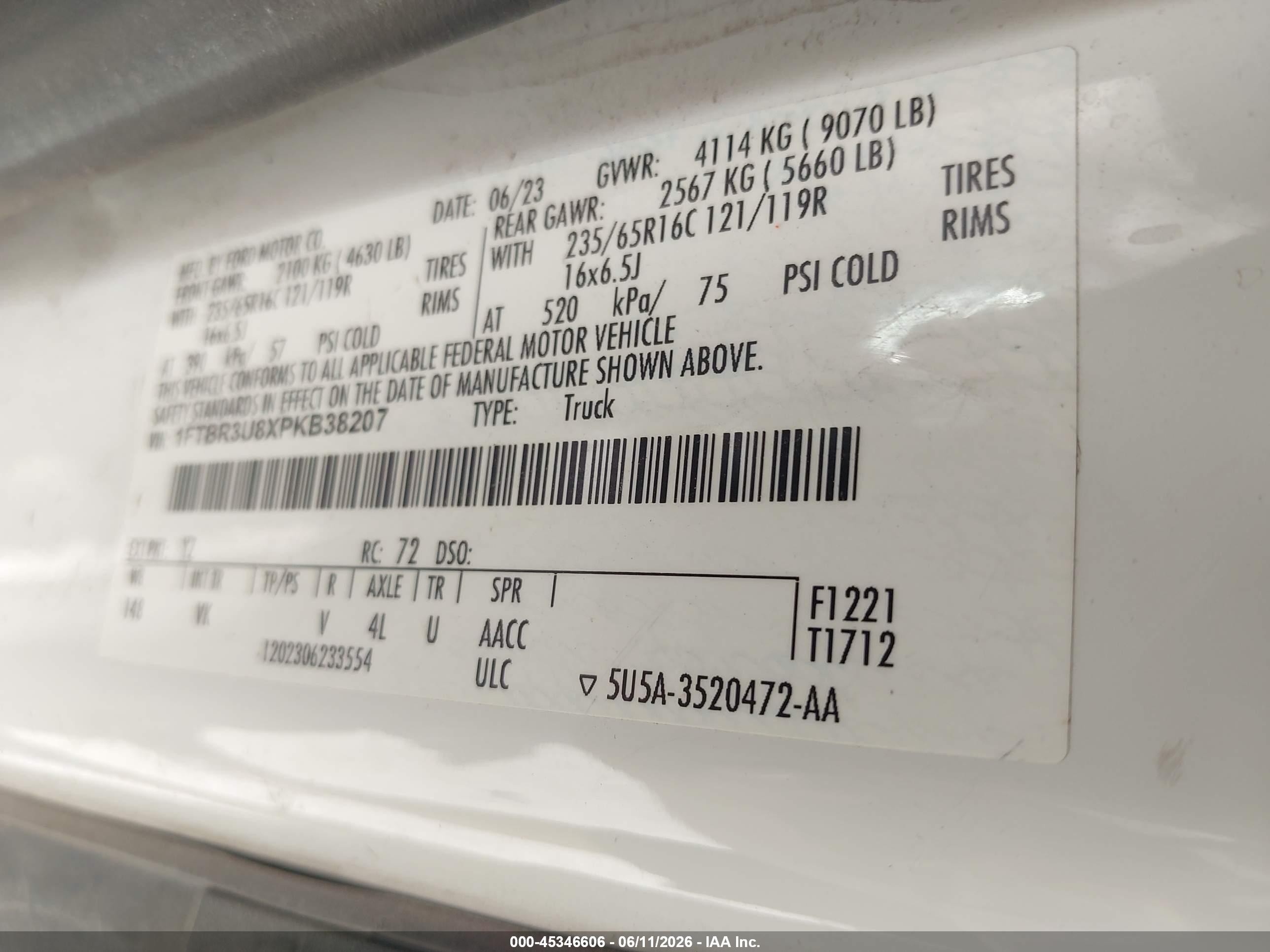 2023 Ford Transit-250 Cargo Van   White vin: 1FTBR3U8XPKB38207