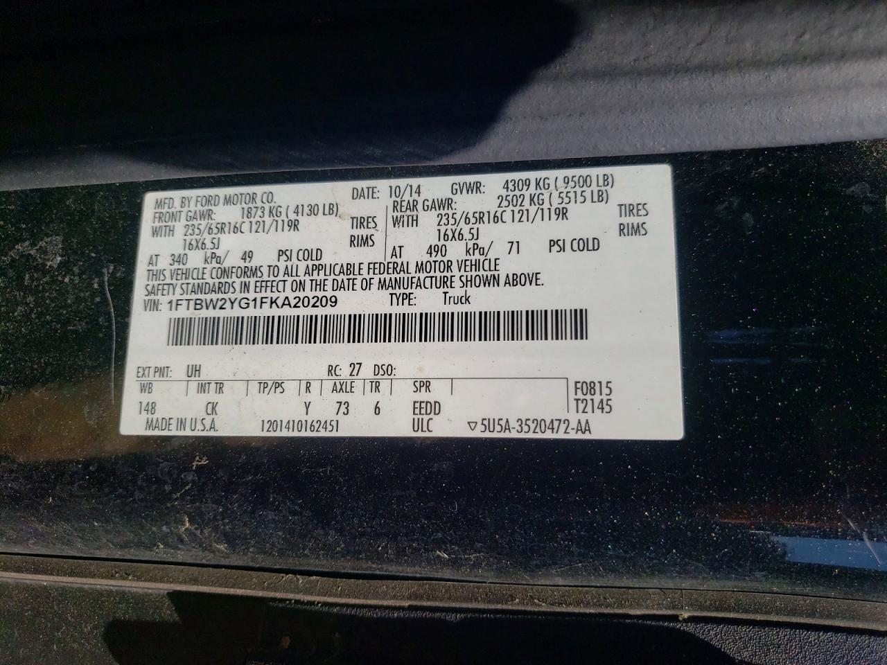2015 Ford Transit T-350 Cargo ** R & D * Cln Title * Pri Fleet ** Black vin: 1FTBW2YG1FKA20209