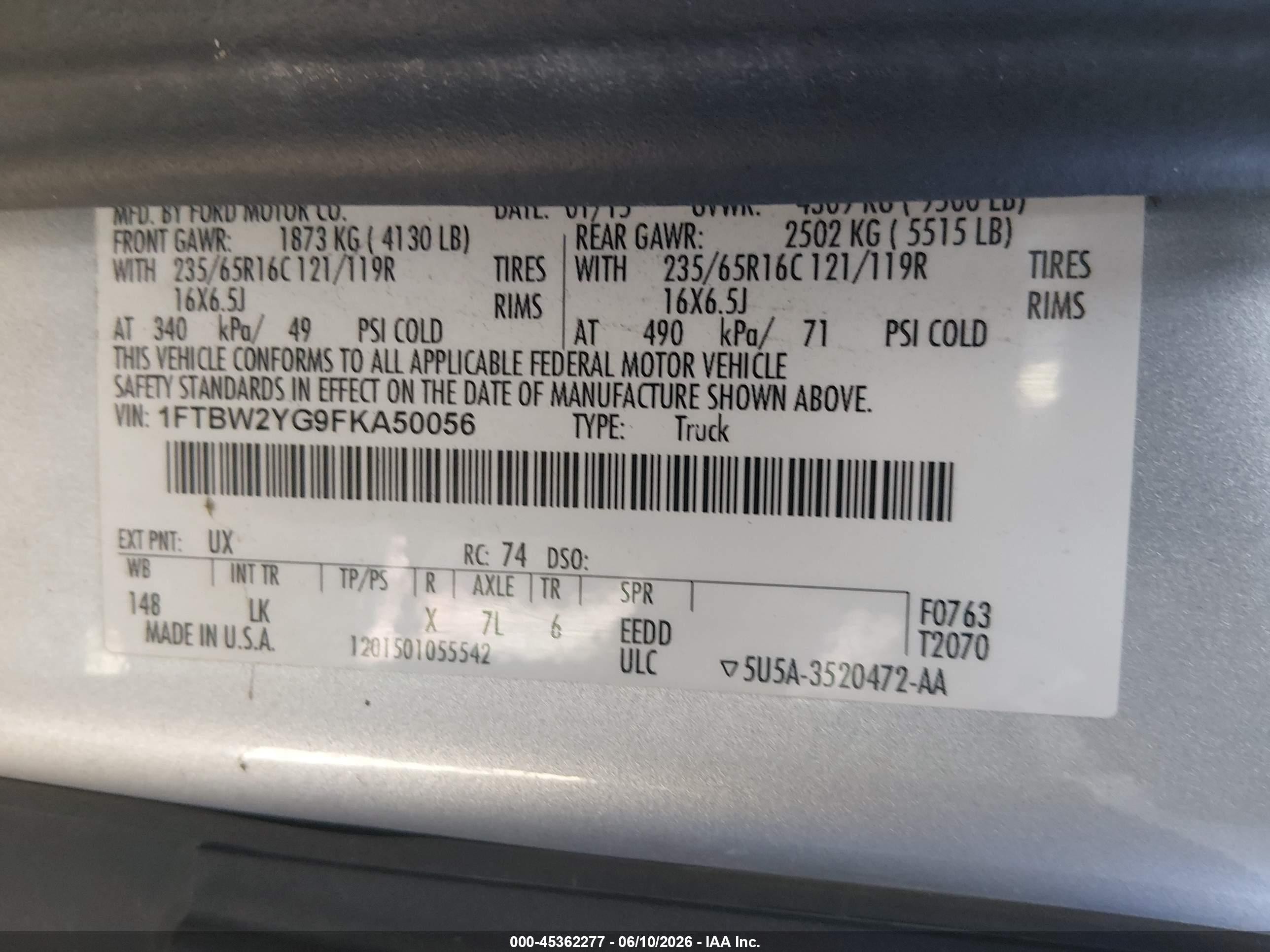 2015 Ford Transit-350   Silver vin: 1FTBW2YG9FKA50056
