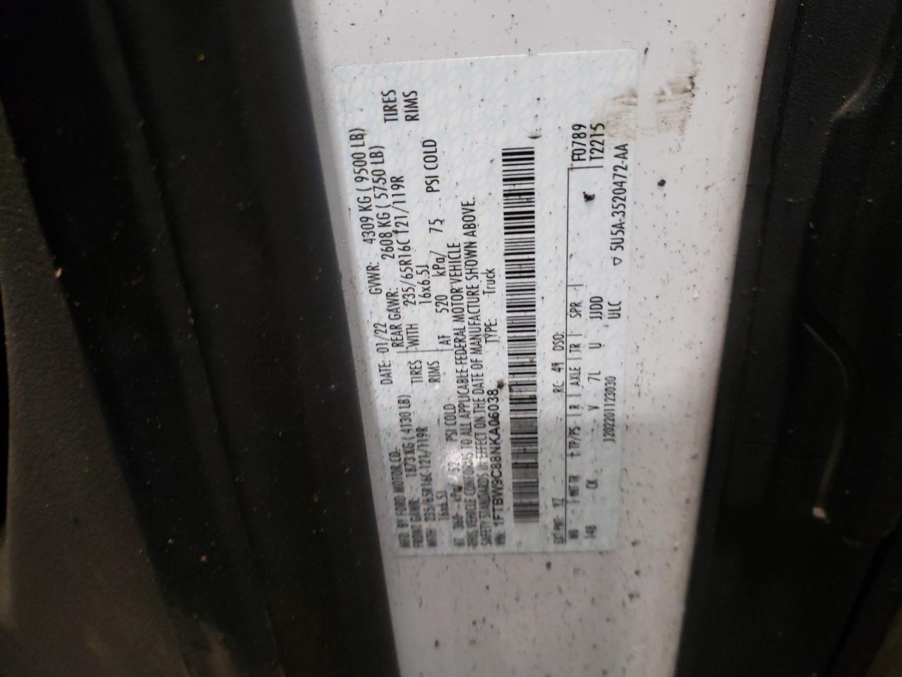2022 Ford Transit T-350 White vin: 1FTBW9C88NKA06038
