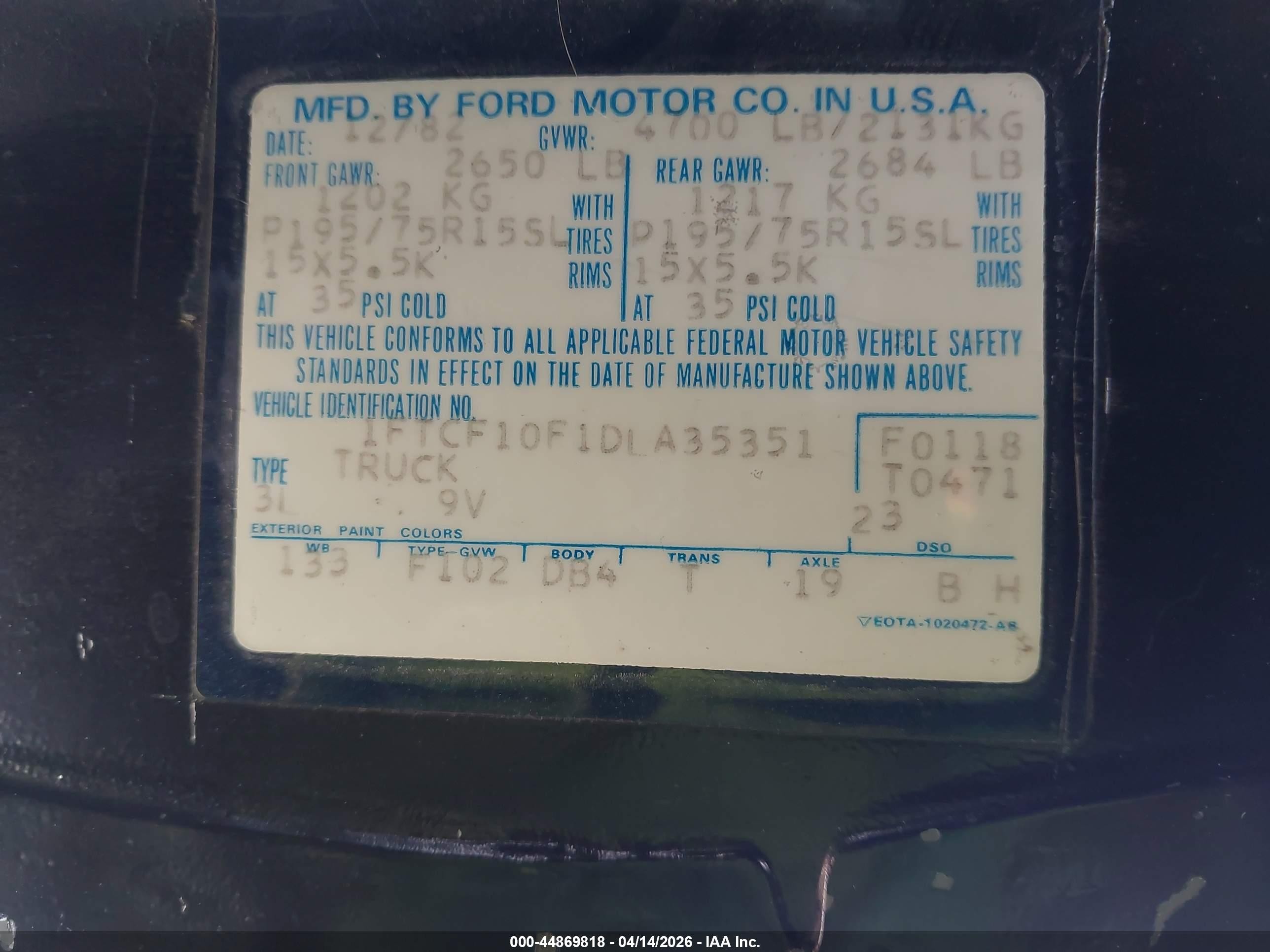 1983 Ford F100   Black vin: 1FTCF10F1DLA35351