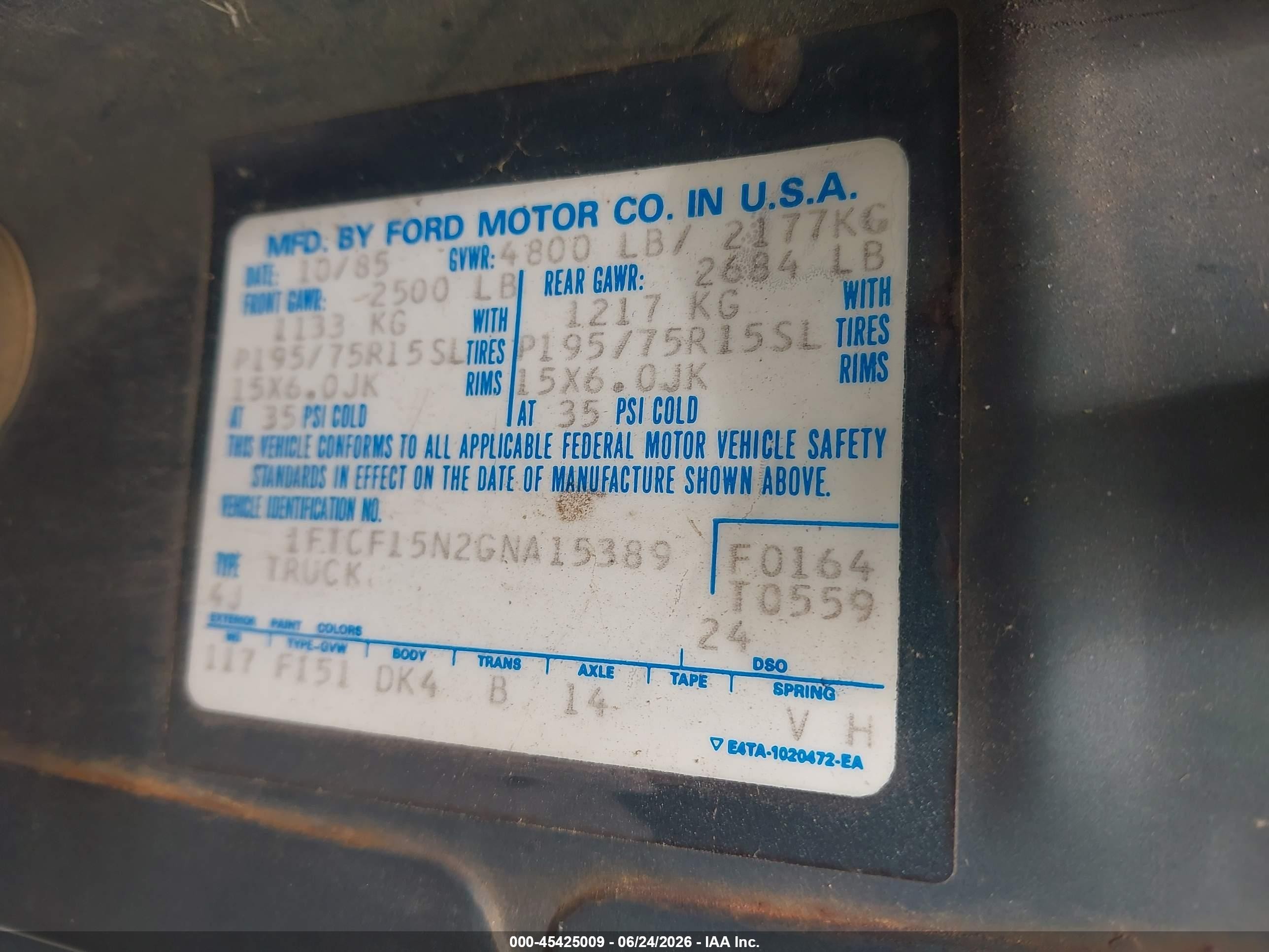 1986 Ford F150   Green vin: 1FTCF15N2GNA15389