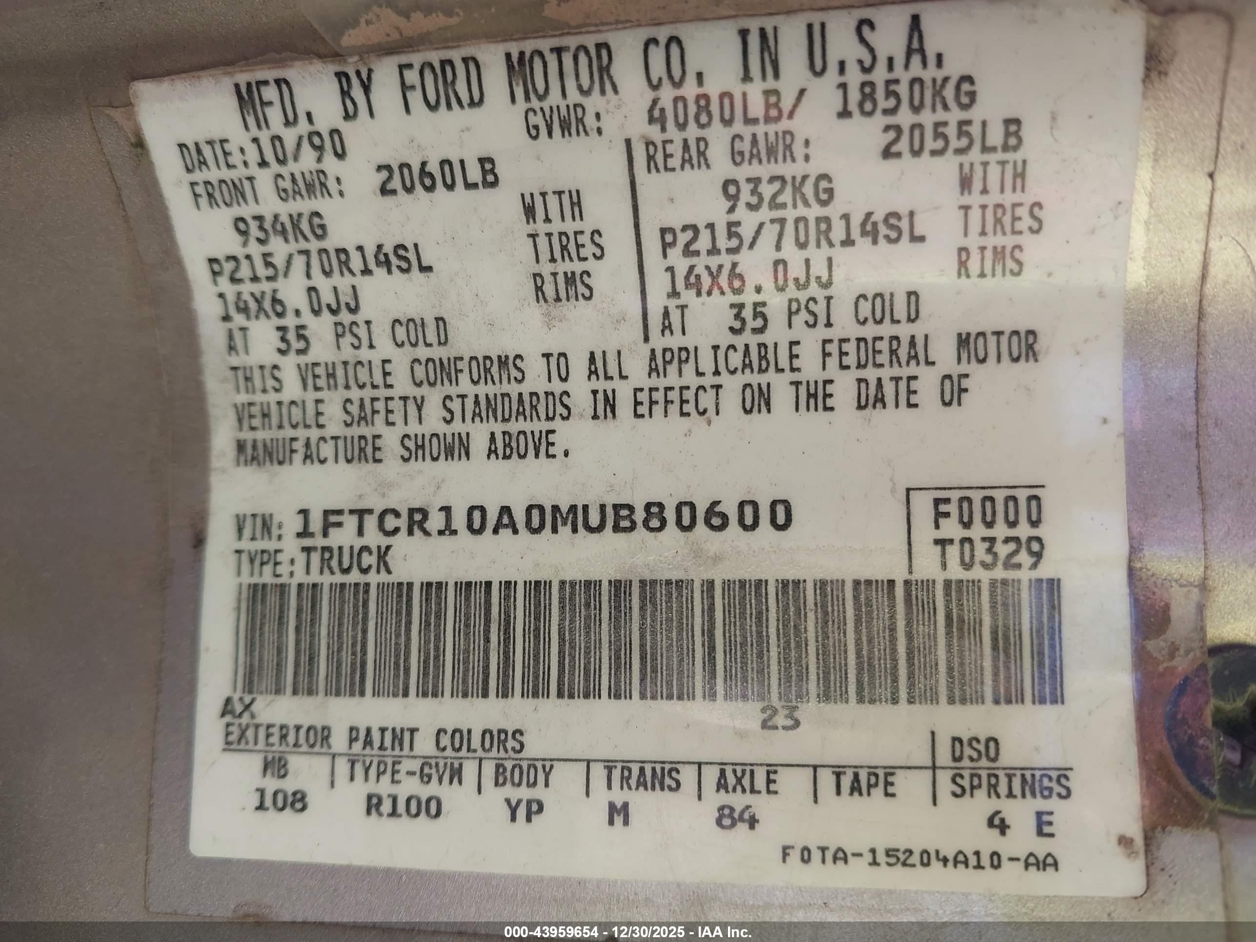 1991 Ford Ranger   Gold vin: 1FTCR10A0MUB80600