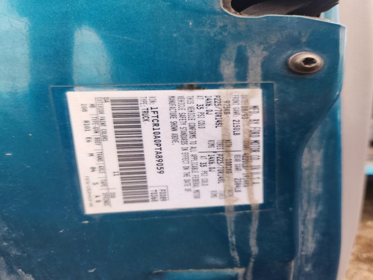 1993 Ford Ranger Teal vin: 1FTCR10A0PTA89059