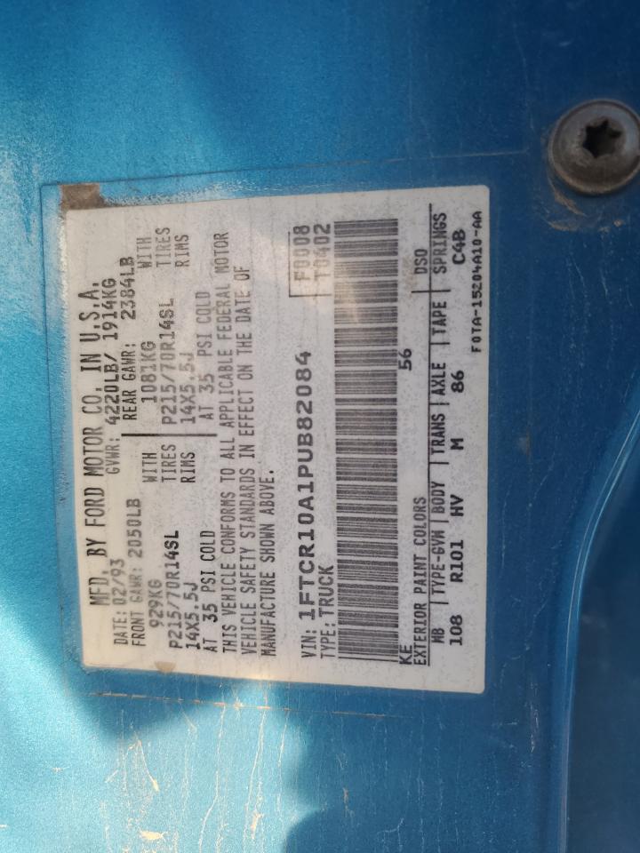 1993 Ford Ranger Blue vin: 1FTCR10A1PUB82084