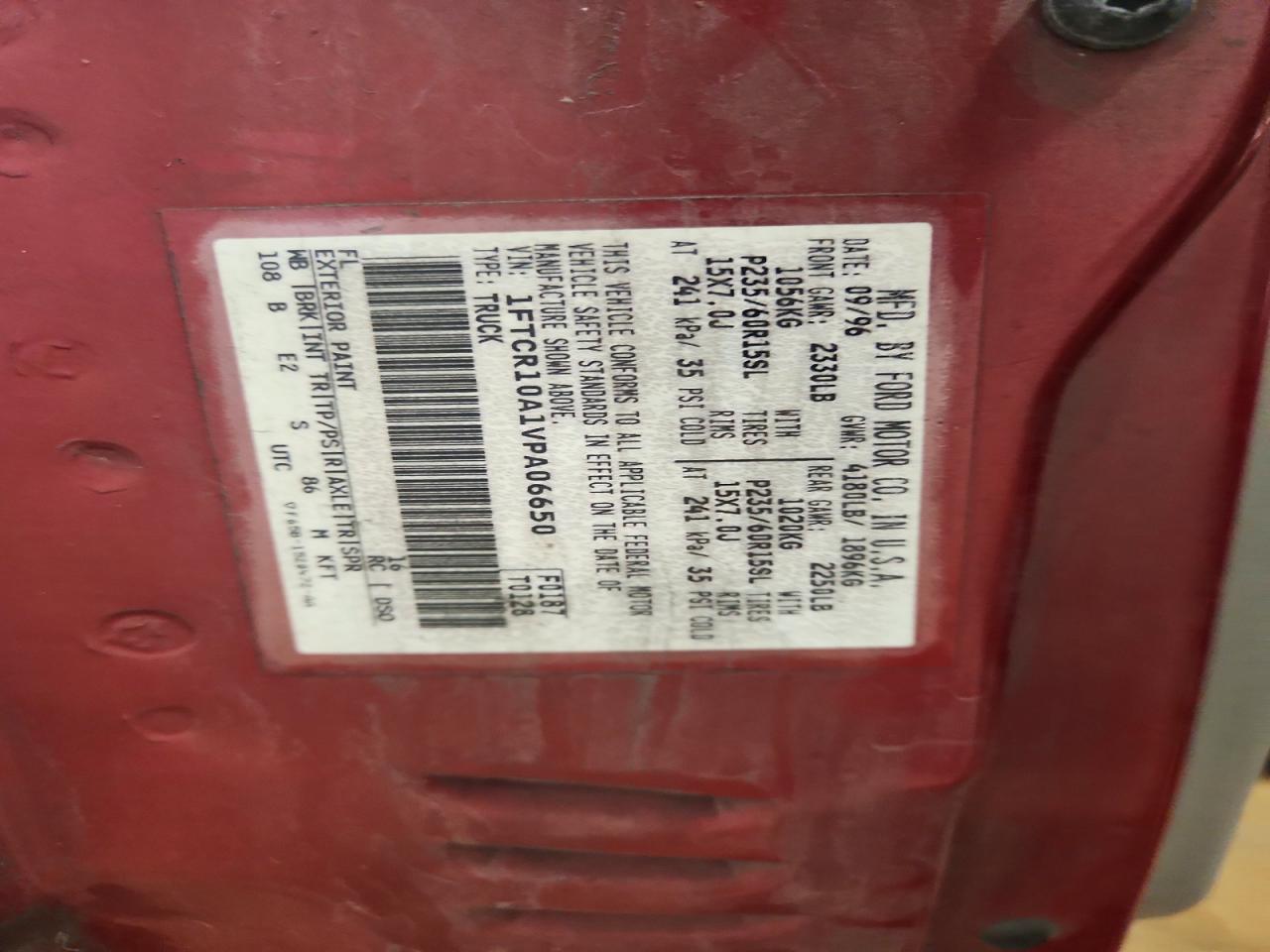 1997 Ford Ranger Red vin: 1FTCR10A1VPA06650