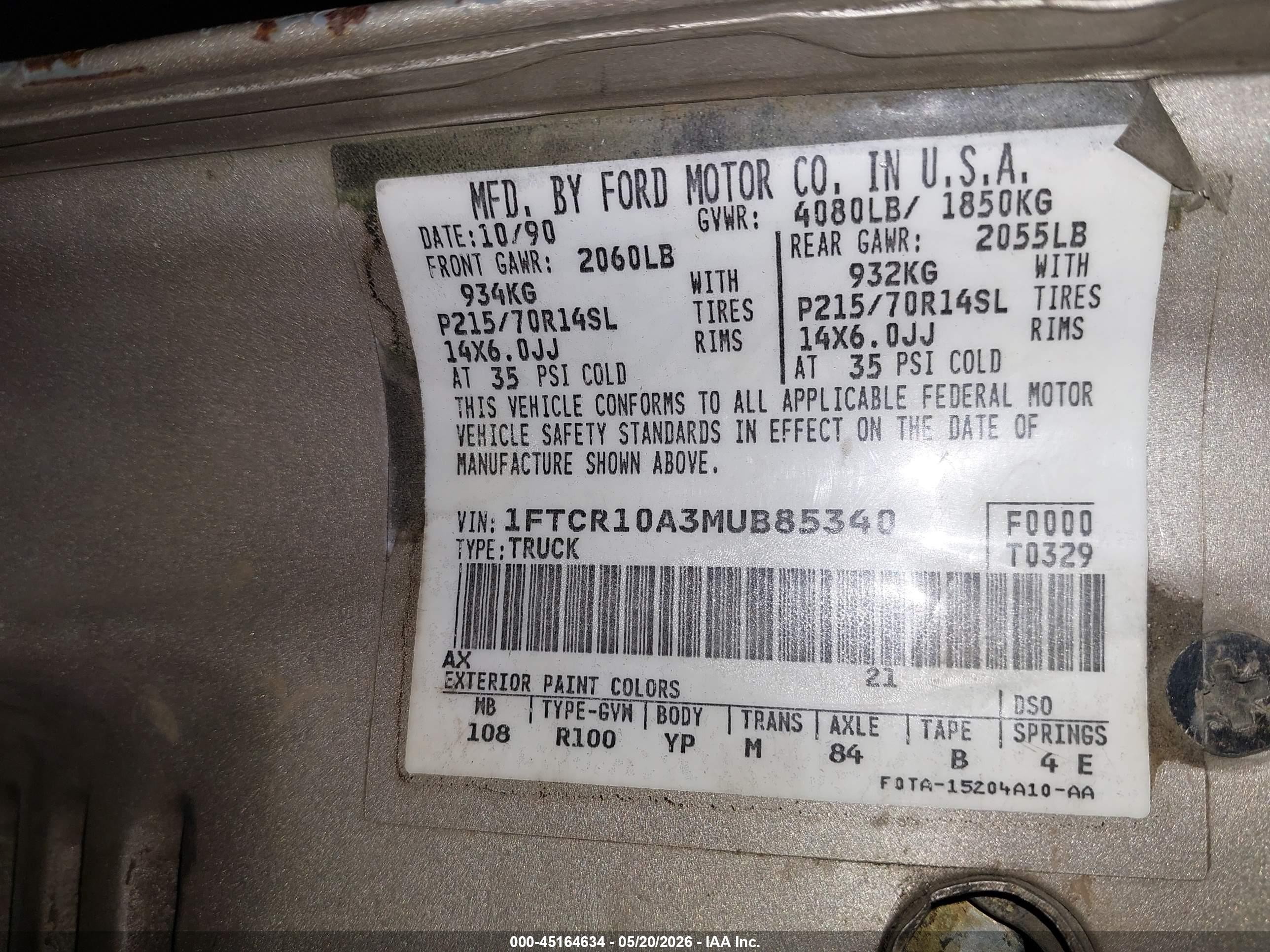 1991 Ford Ranger   Beige vin: 1FTCR10A3MUB85340