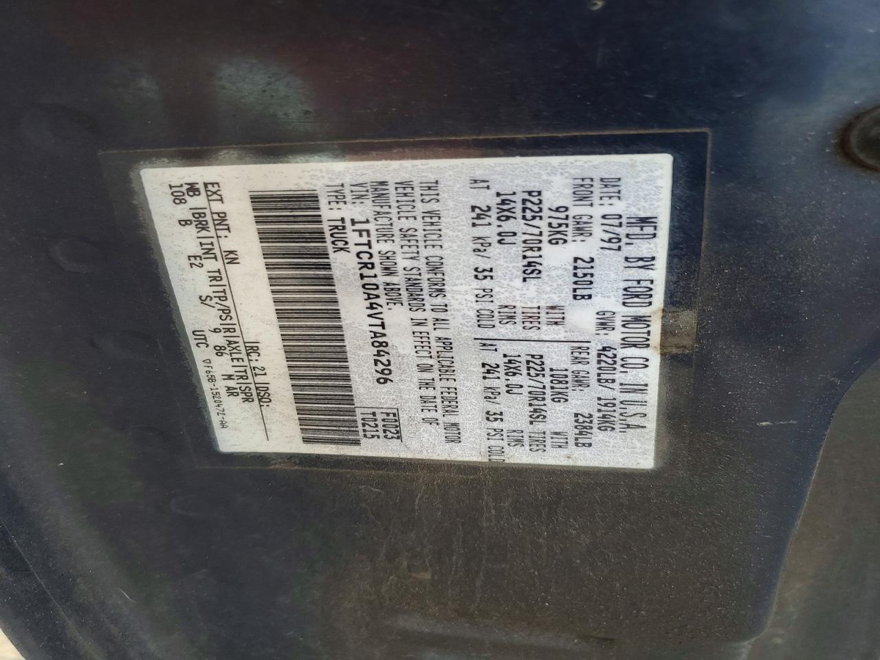 1997 Ford Ranger Blue vin: 1FTCR10A4VTA84296