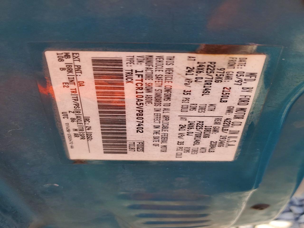 1997 Ford Ranger Teal vin: 1FTCR10A5VPB07402