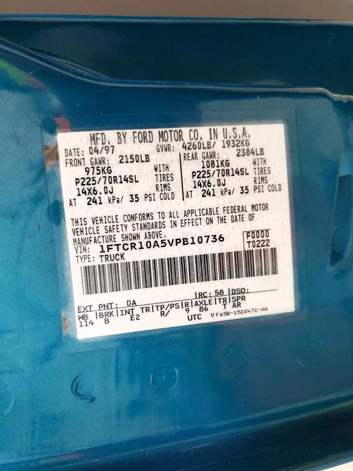 1997 Ford Ranger Blue vin: 1FTCR10A5VPB10736