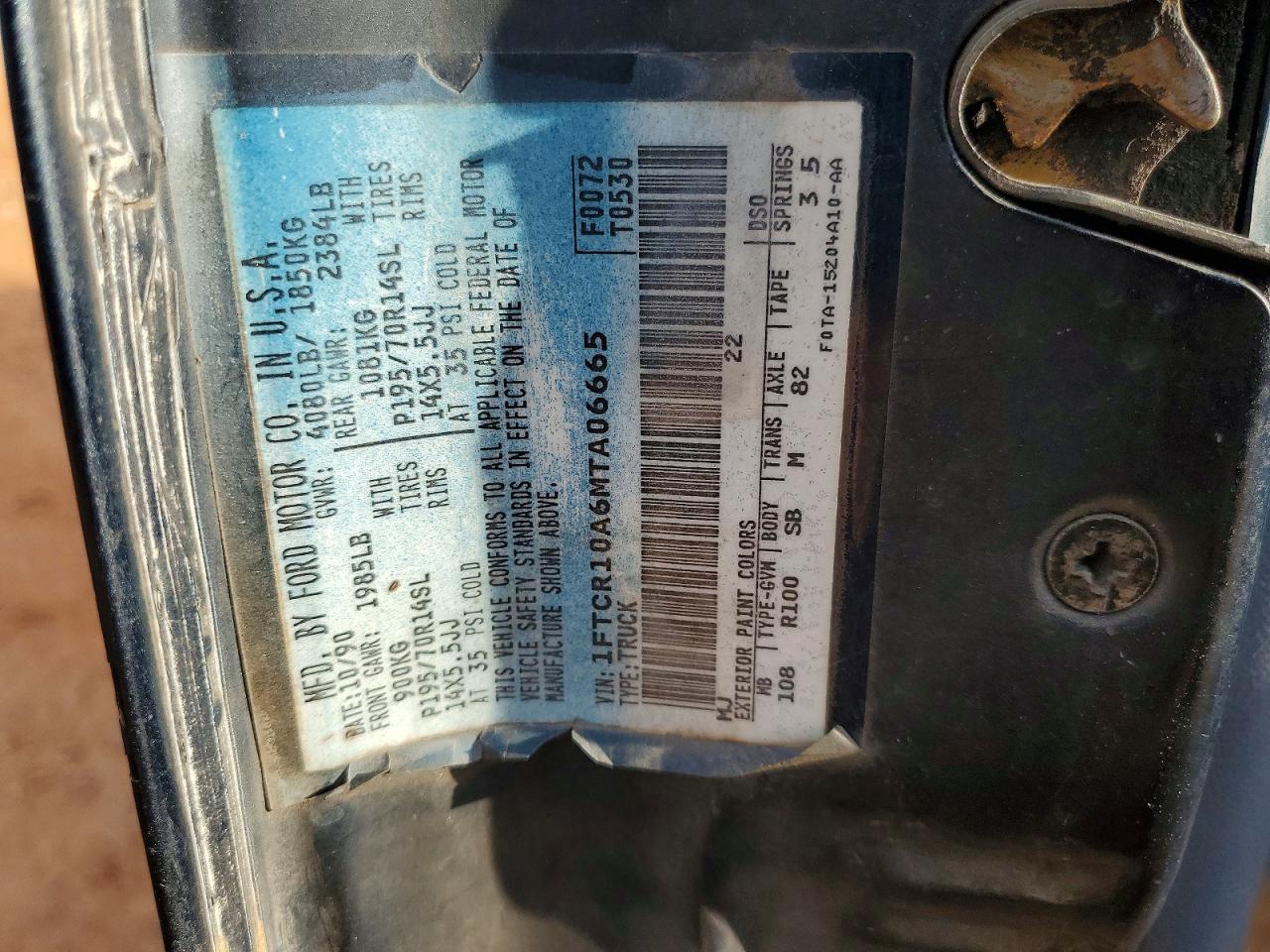 1991 Ford Ranger Two Tone vin: 1FTCR10A6MTA06665