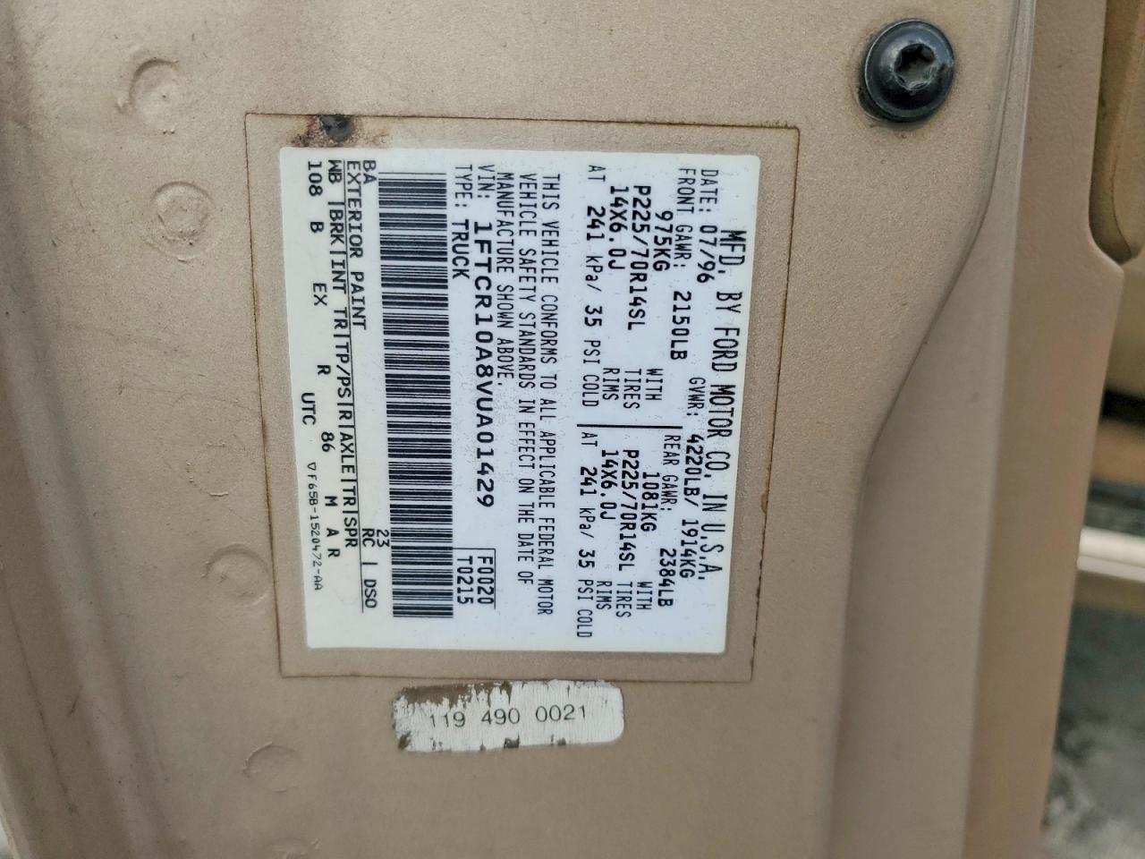 1997 Ford Ranger Gold vin: 1FTCR10A8VUA01429