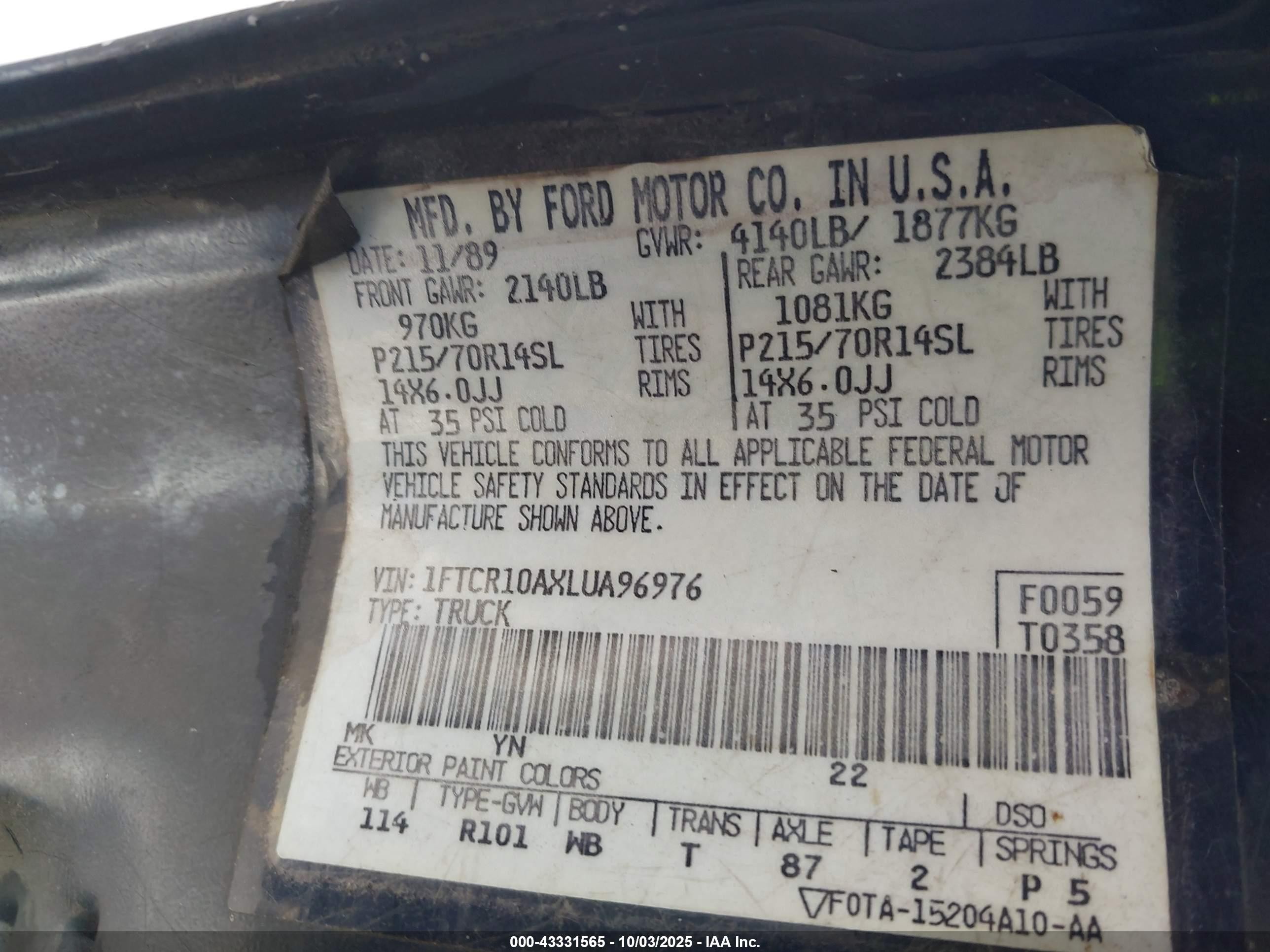 1990 Ford Ranger   Синий vin: 1FTCR10AXLUA96976