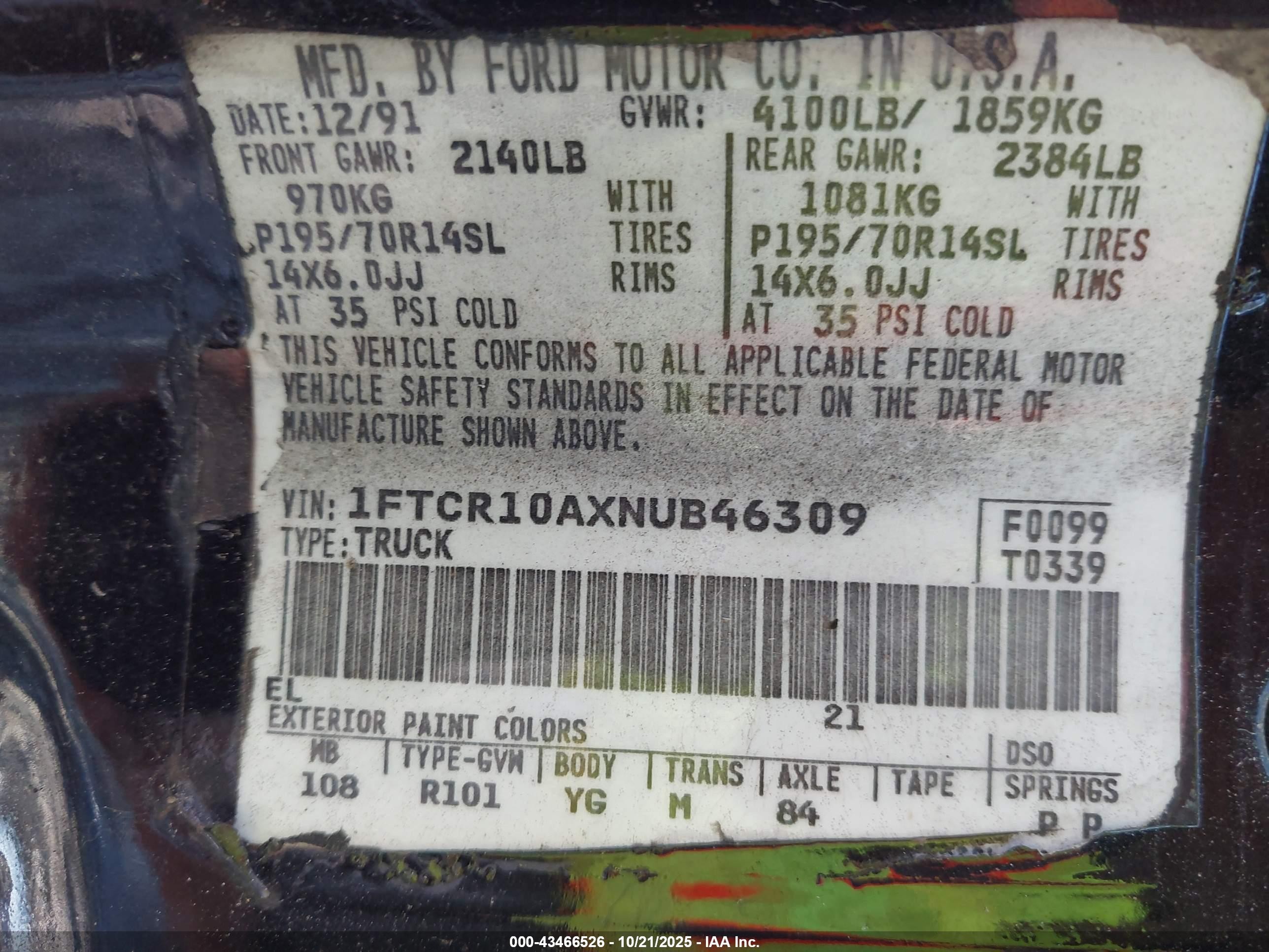 1992 Ford Ranger   Black vin: 1FTCR10AXNUB46309