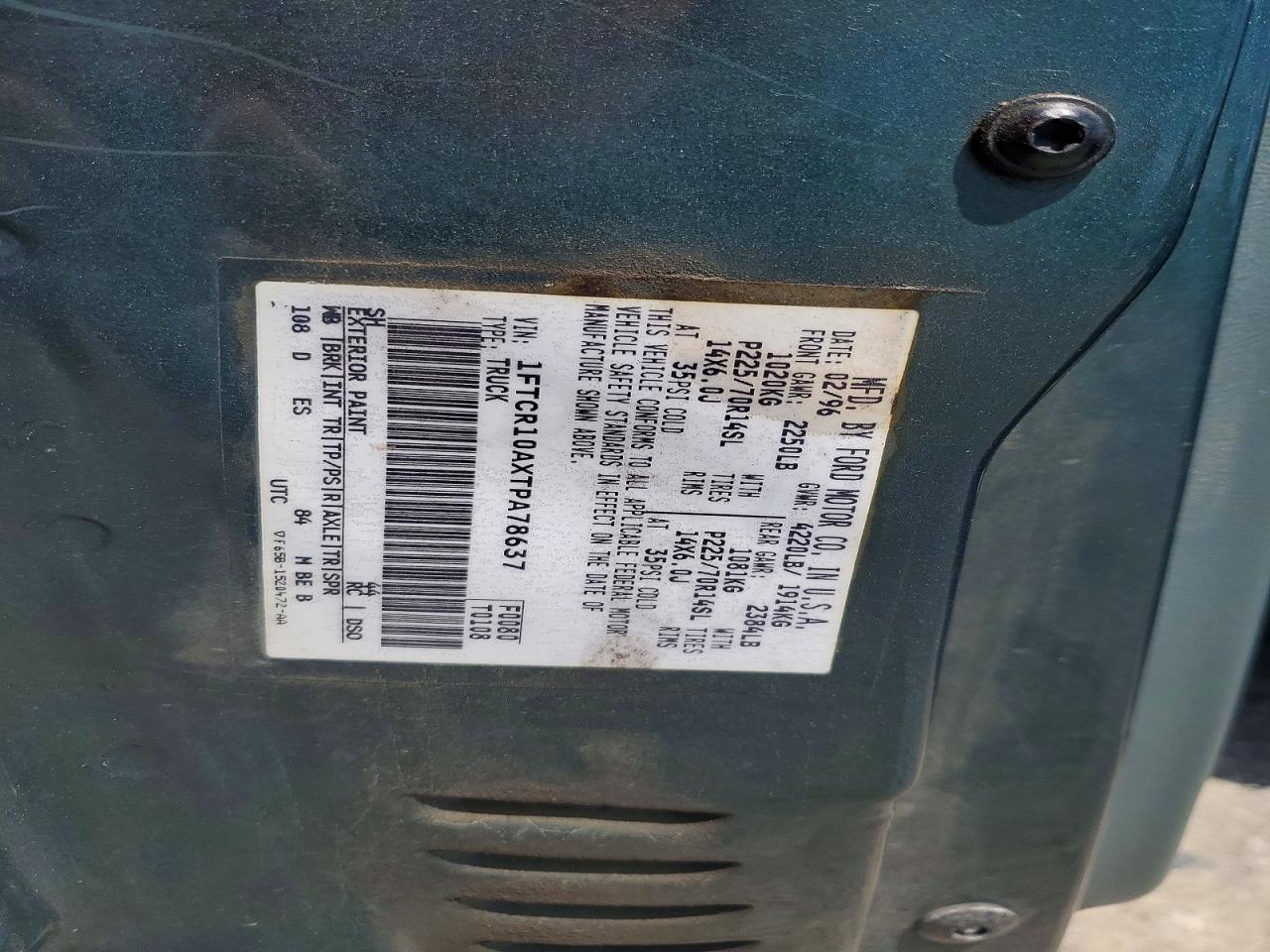 1996 Ford Ranger Green vin: 1FTCR10AXTPA78637