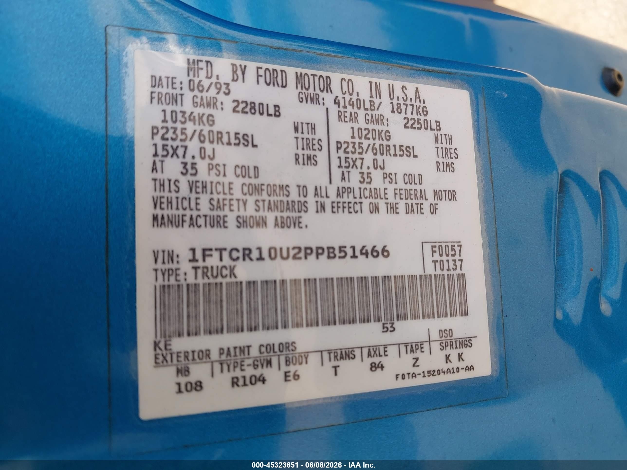 1993 Ford Ranger   Blue vin: 1FTCR10U2PPB51466