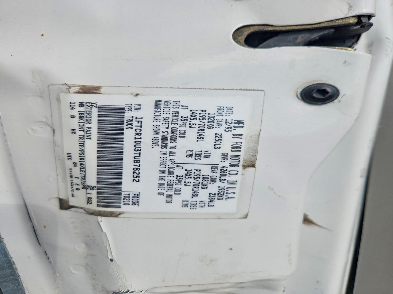 1996 Ford Ranger White vin: 1FTCR10U3TUB78252