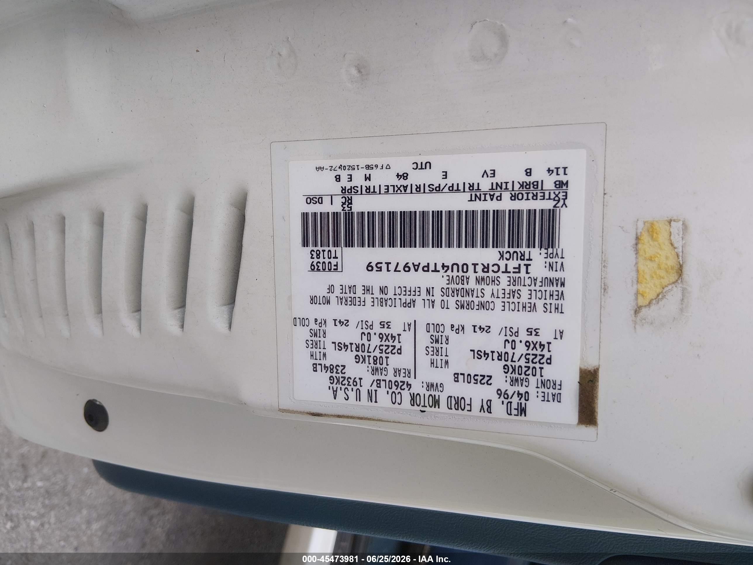 1996 Ford Ranger   White vin: 1FTCR10U4TPA97159