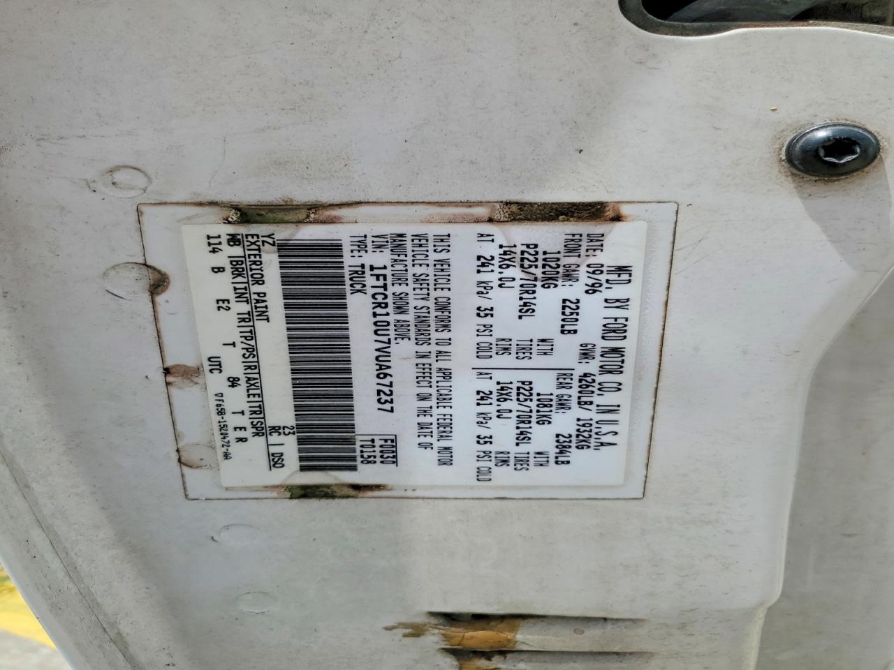 1997 Ford Ranger White vin: 1FTCR10U7VUA67237