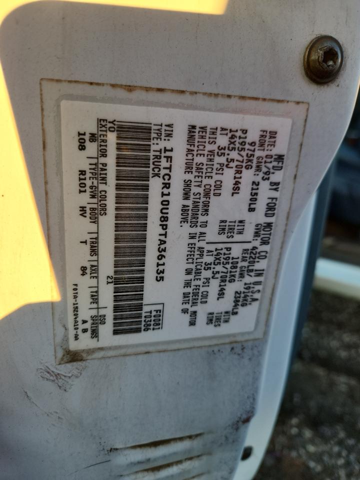 1993 Ford Ranger White vin: 1FTCR10U8PTA36135