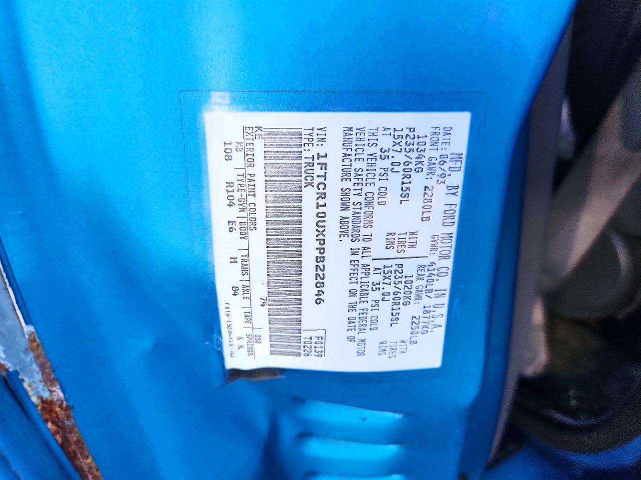 1993 Ford Ranger Blue vin: 1FTCR10UXPPB22846