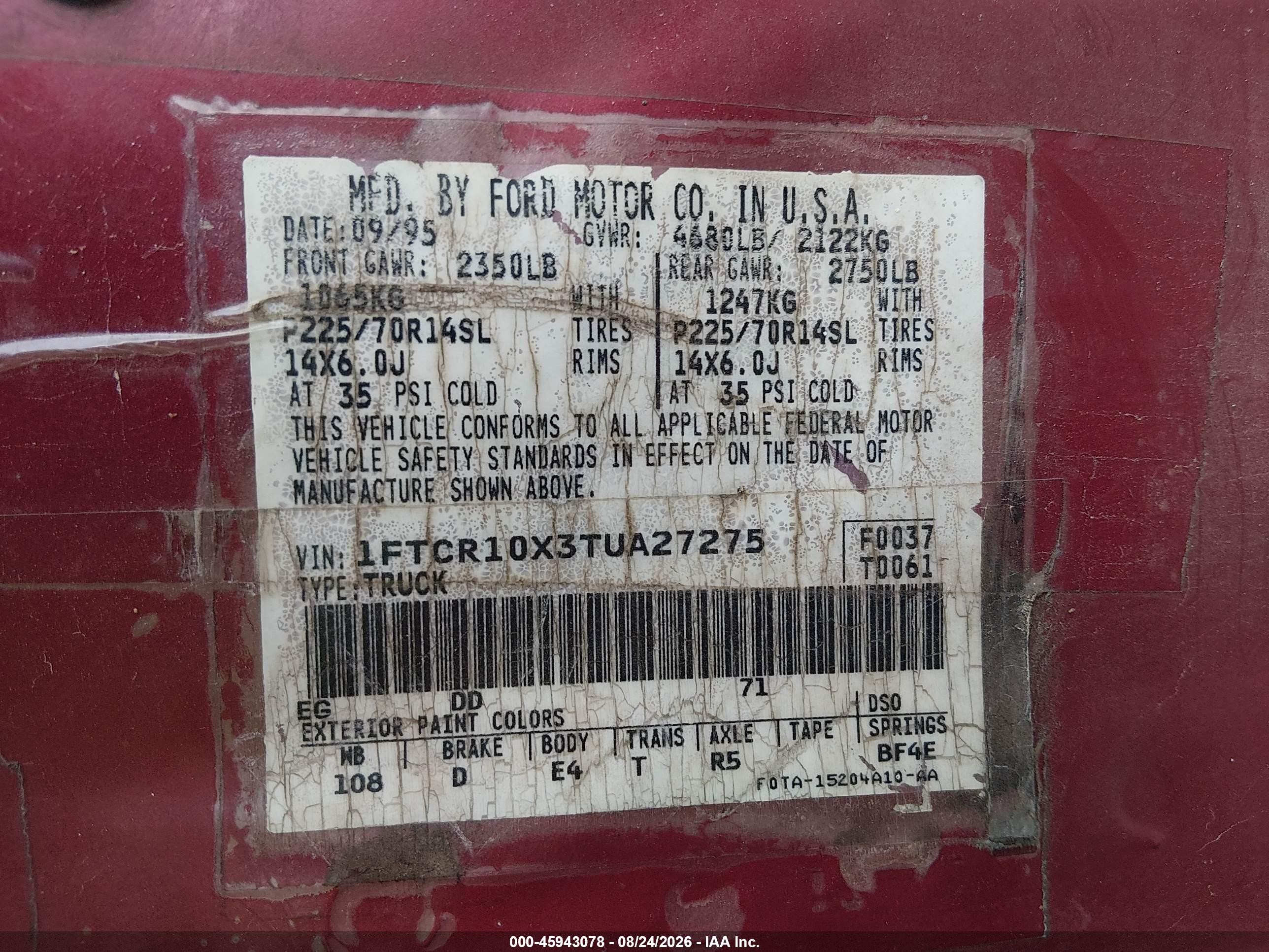 1996 Ford Ranger   Red vin: 1FTCR10X3TUA27275